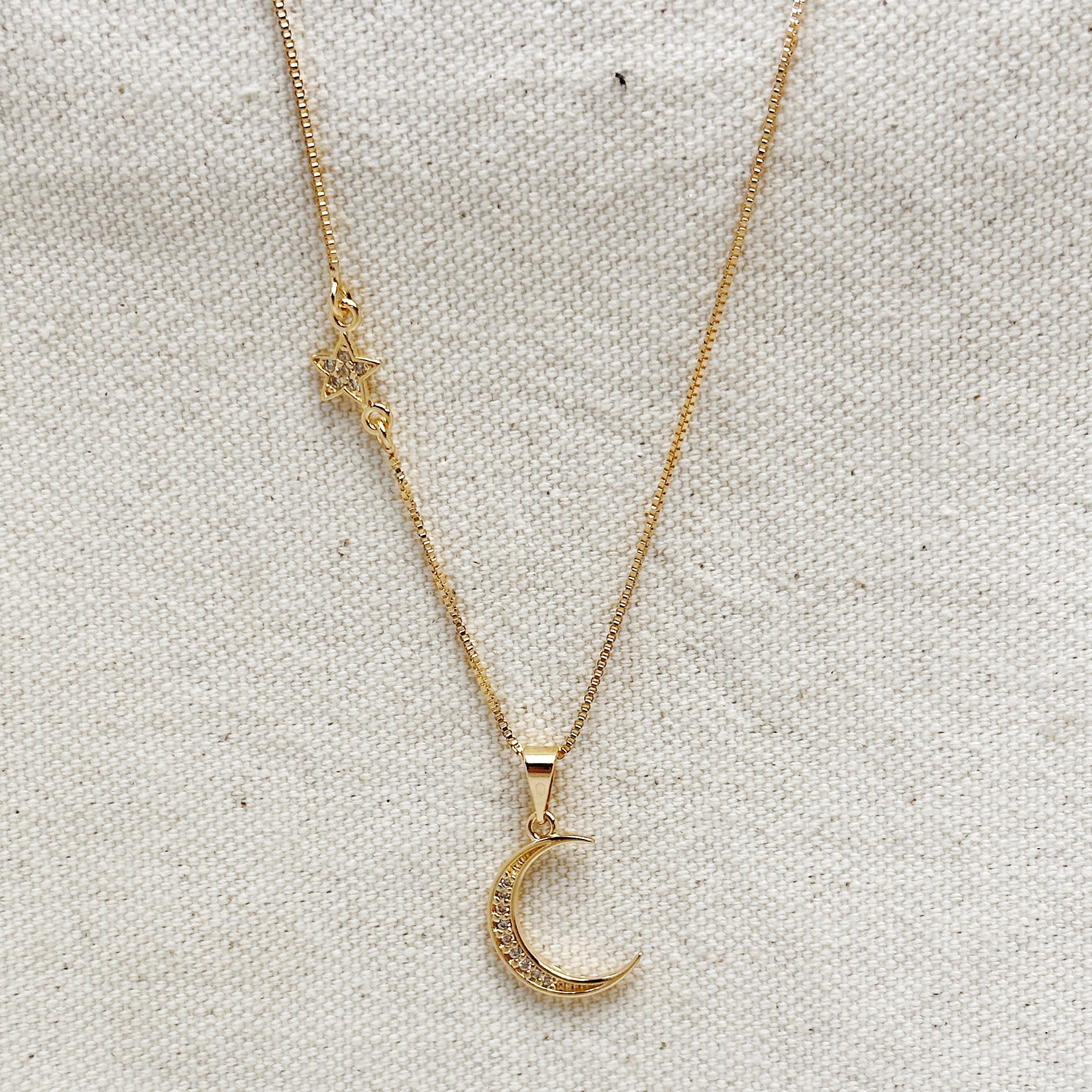 Moon and Star Necklace Gold Filled 18k
