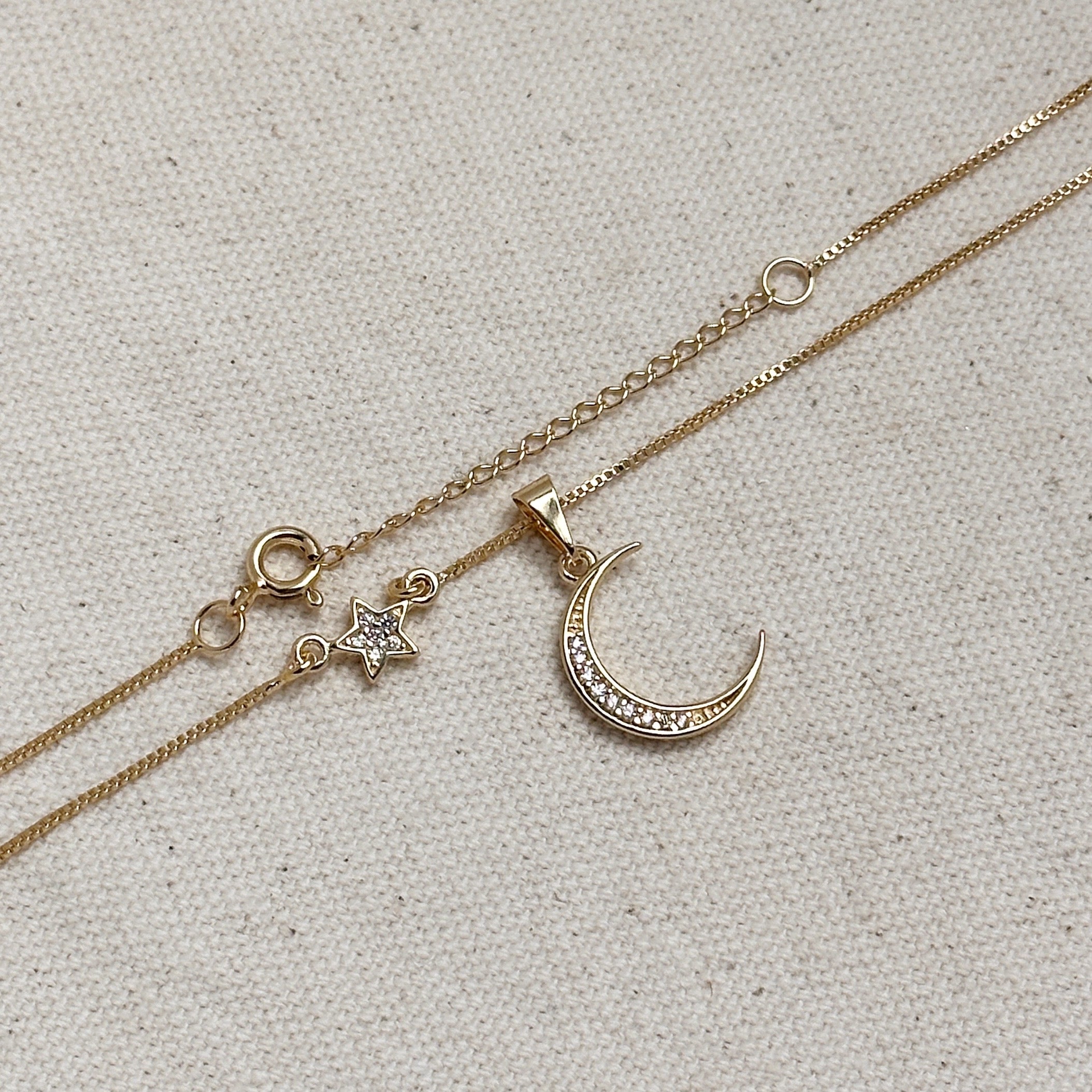 Moon and Star Necklace Gold Filled 18k
