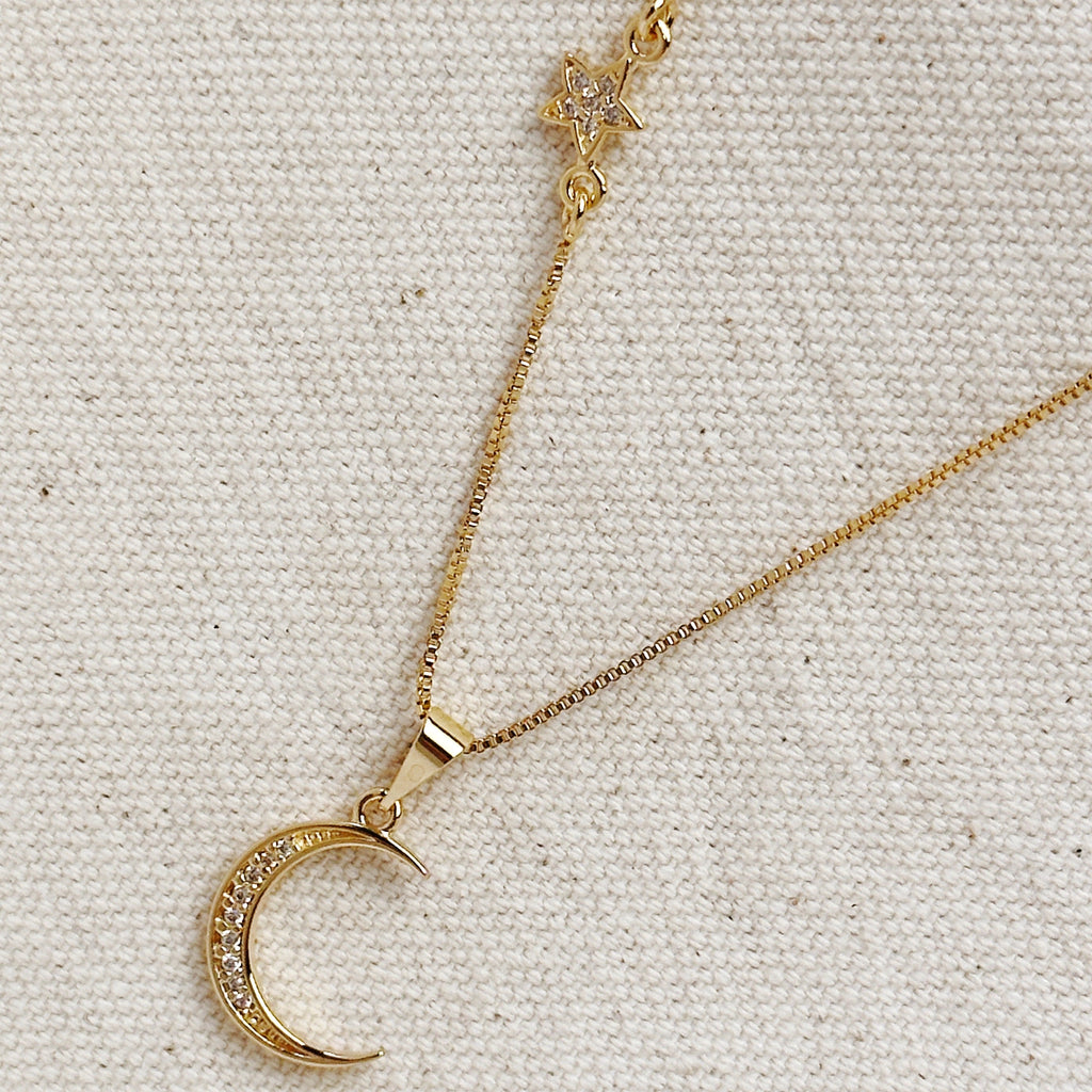 Moon and Star Necklace Gold Filled 18k