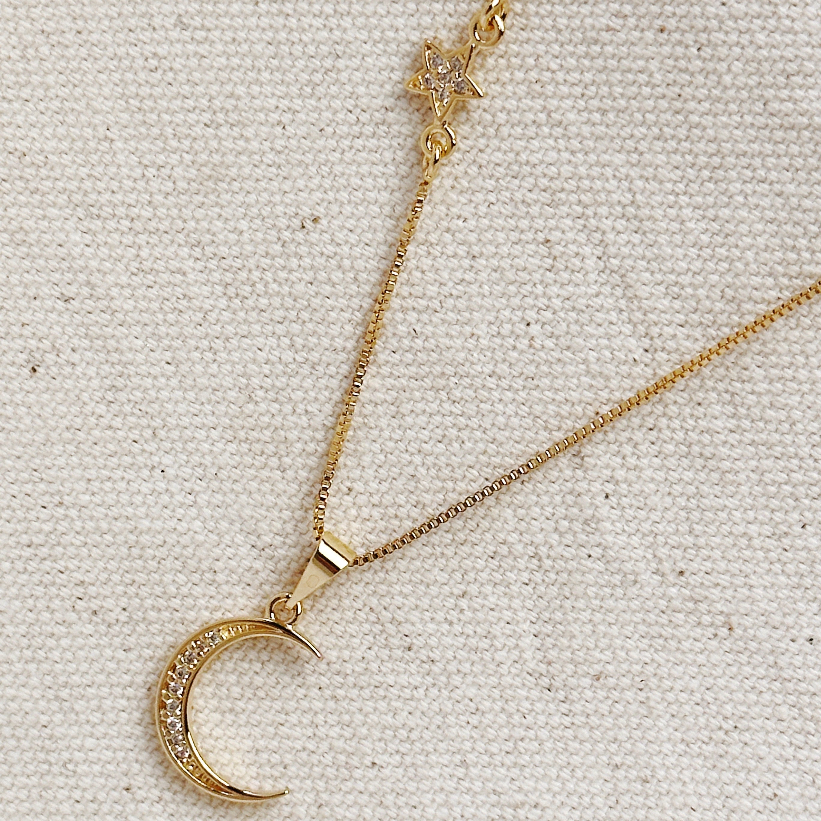 Moon and Star Necklace Gold Filled 18k