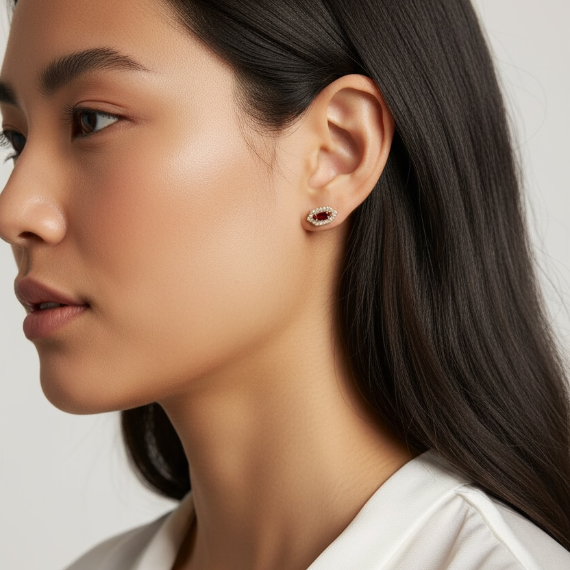 Birthstone Baguette Stud Earrings in 18K Gold Vermeil – Dainty Personalized Gift