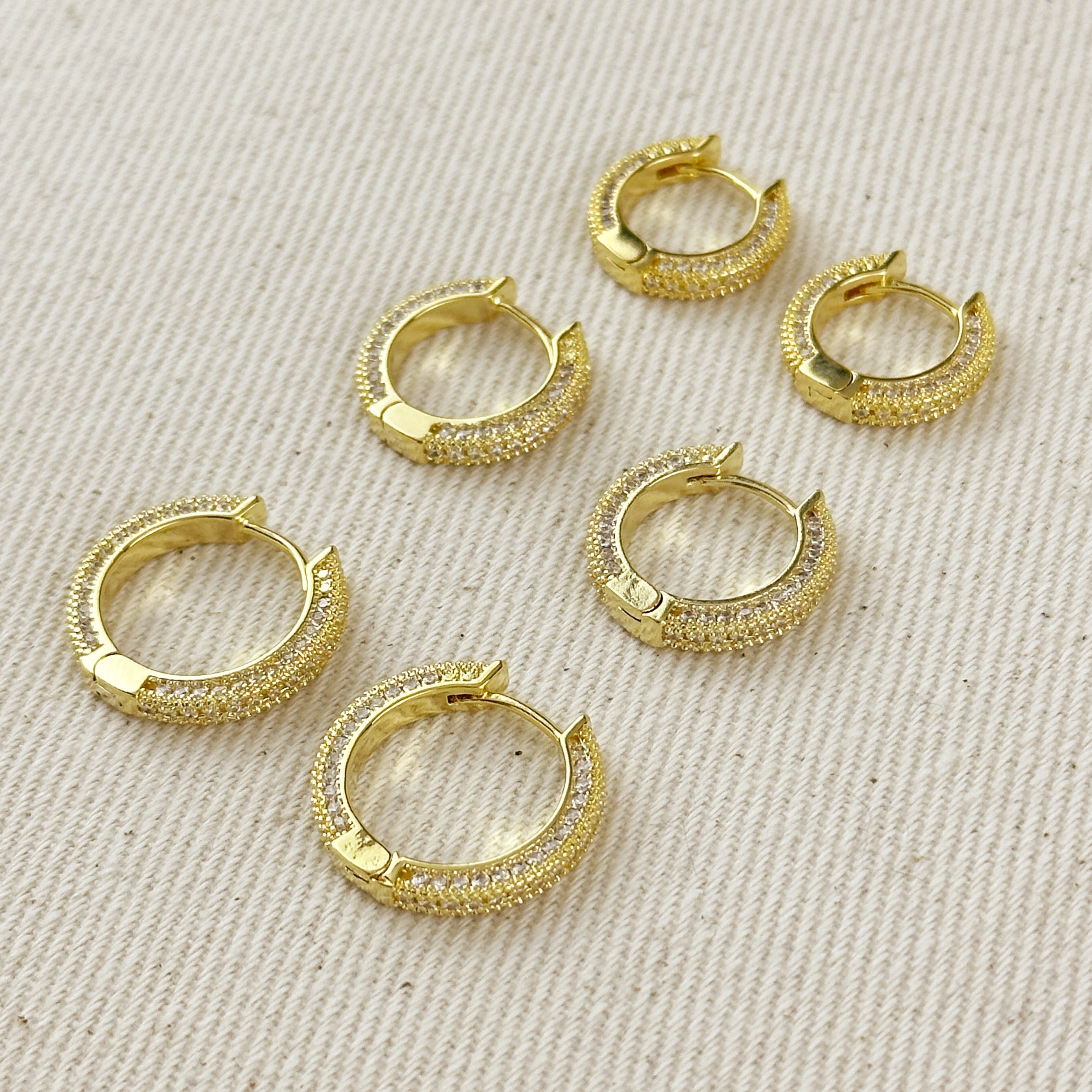 Gold Filled 18k All Around CZ Clicker Hoop Earrings