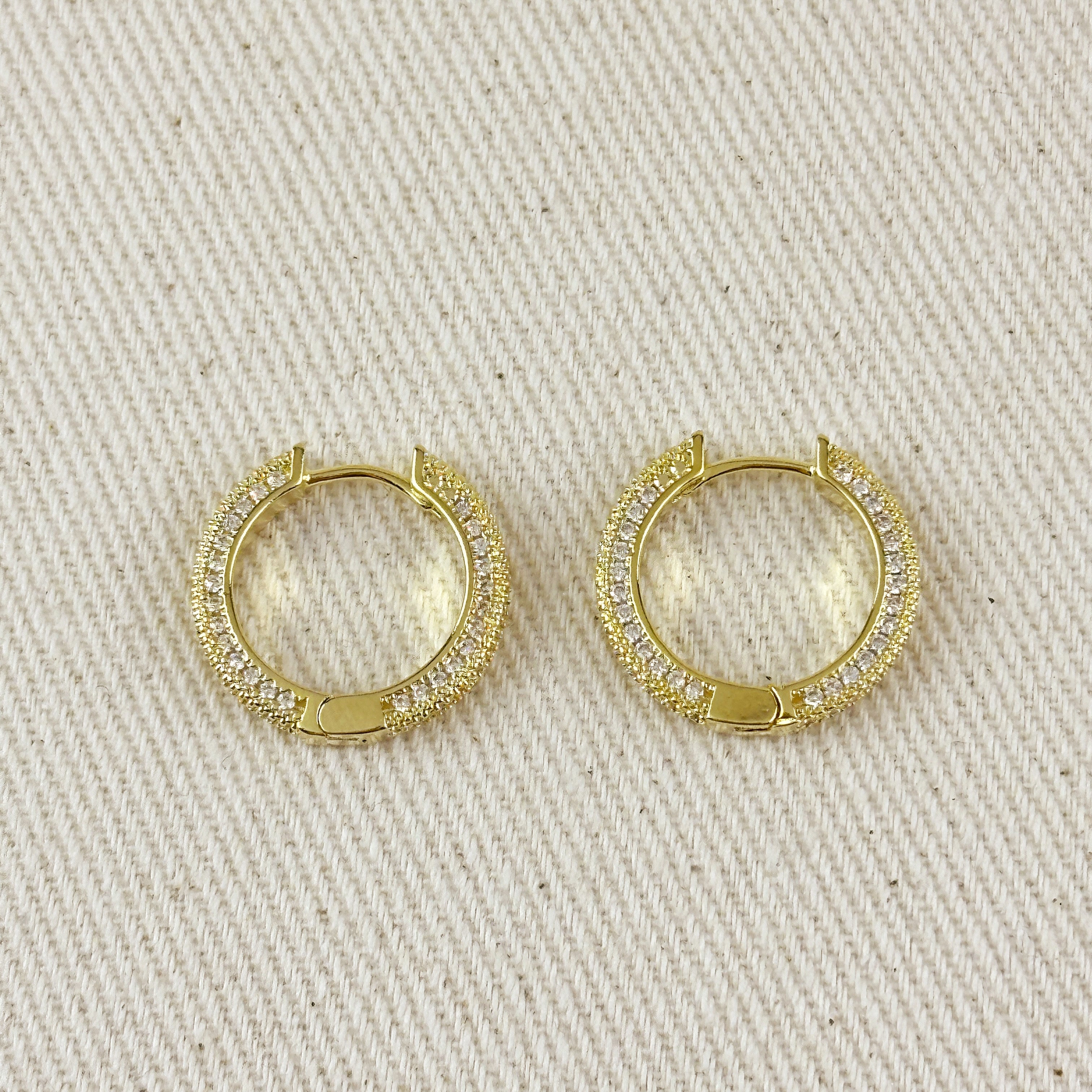 Gold Filled 18k All Around CZ Clicker Hoop Earrings