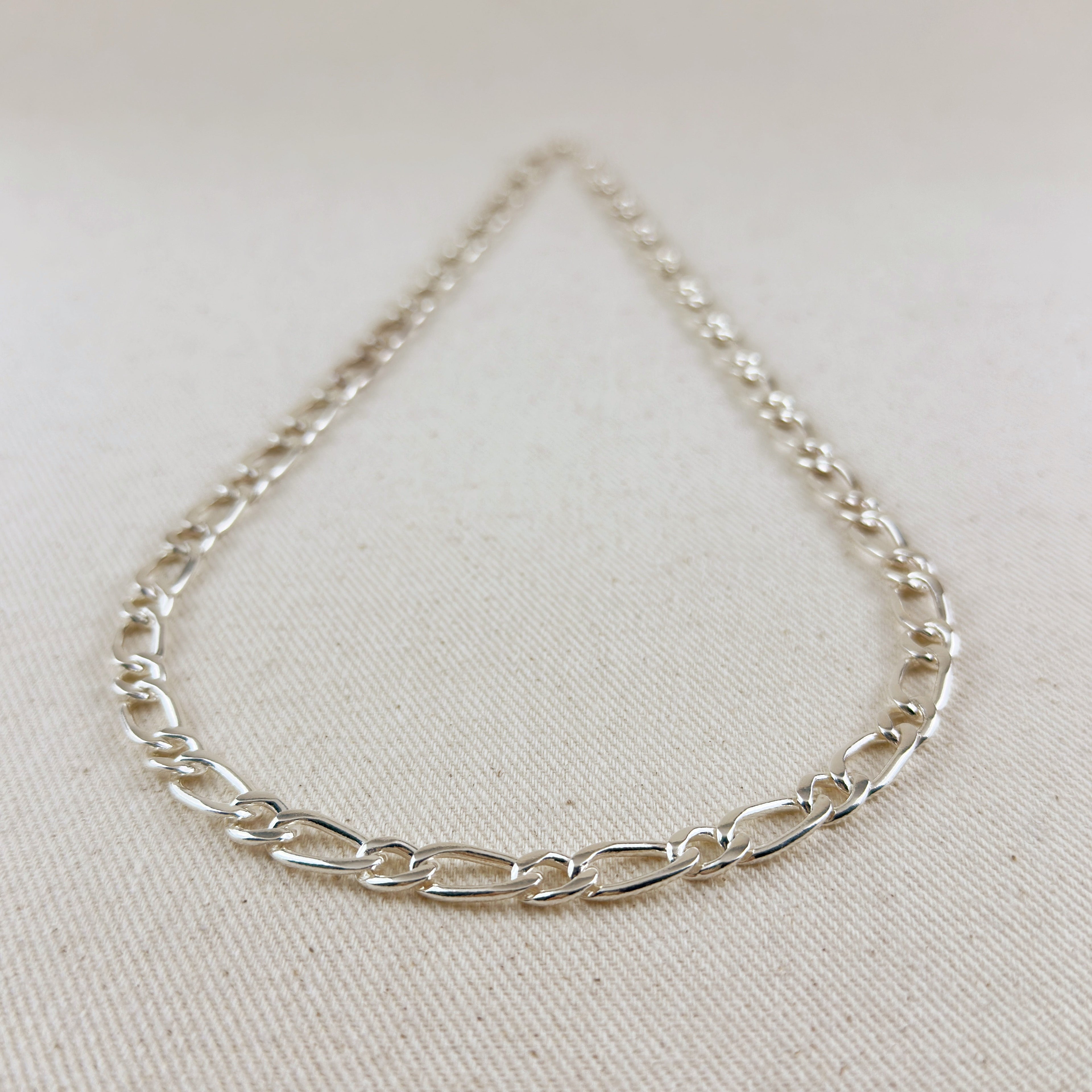 Sterling Silver 7.3mm Figaro 1x1 Chain