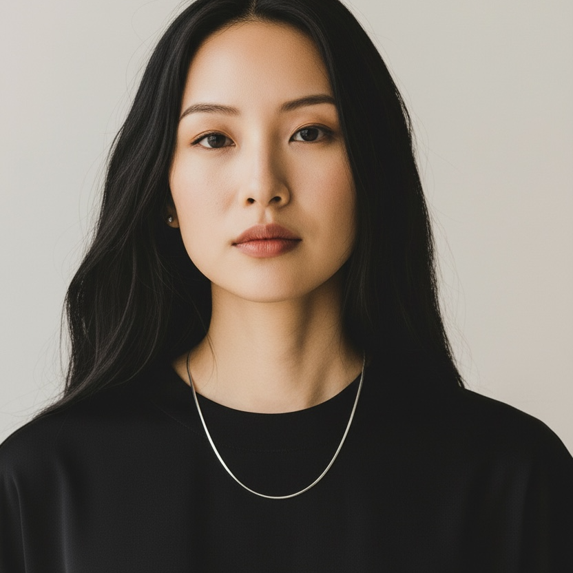 Woman wearing a black shirt with a plain background