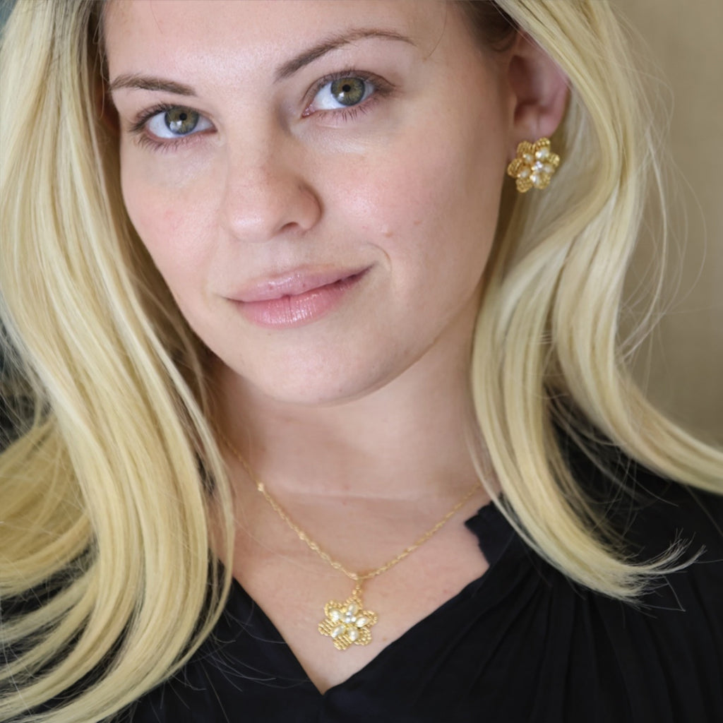 Necklace and Earring Set 18k Gold Filled Mesh Flower