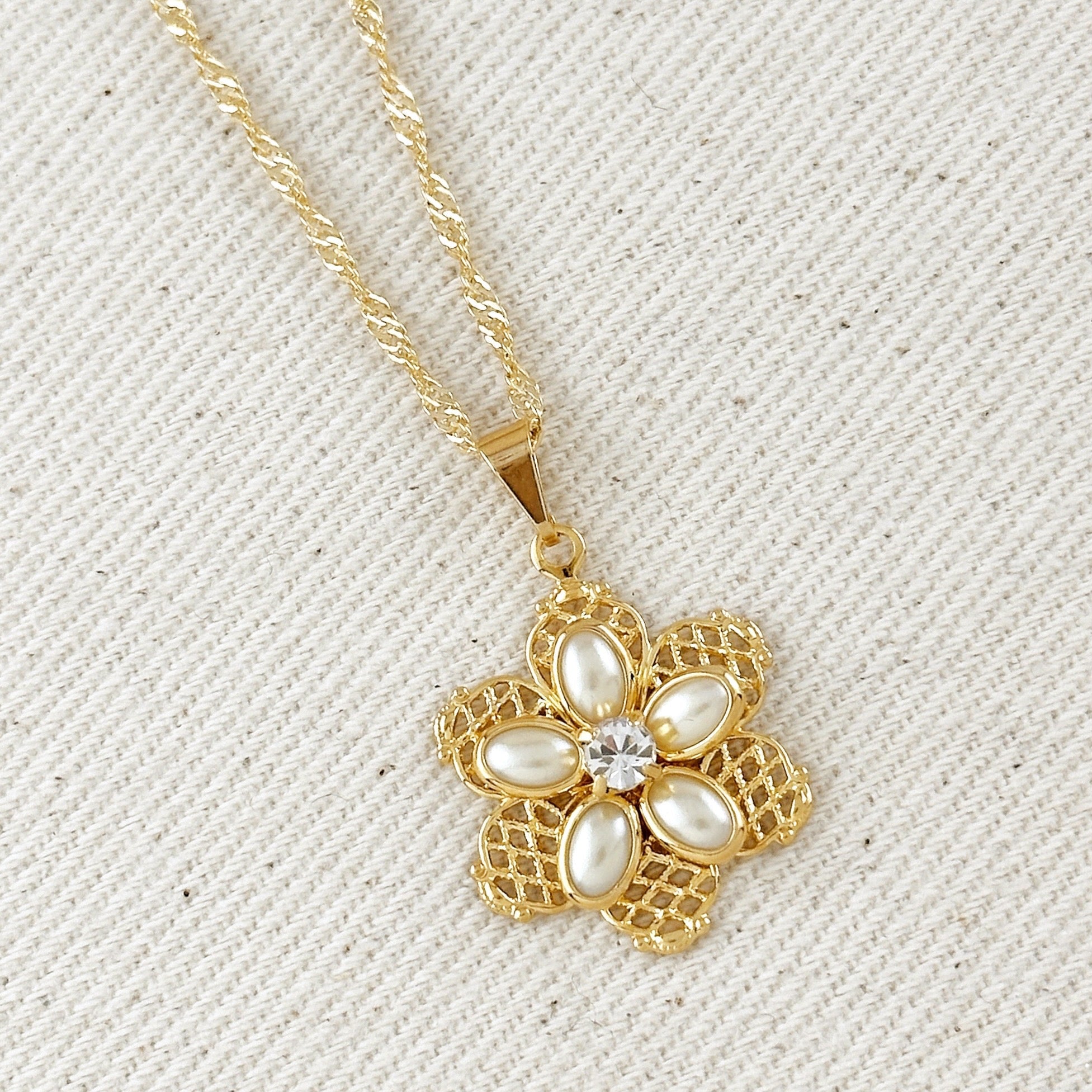 Necklace and Earring Set 18k Gold Filled Mesh Flower