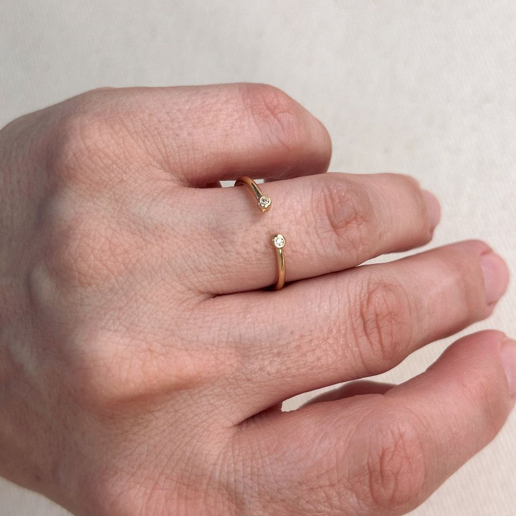 Dainty Open Ring with Micro Bezel Zirconia 18k Gold Filled