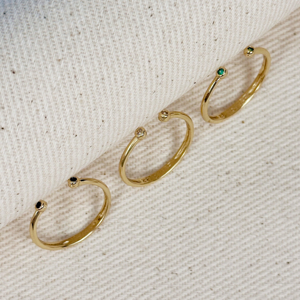 Dainty Open Ring with Micro Bezel Zirconia 18k Gold Filled