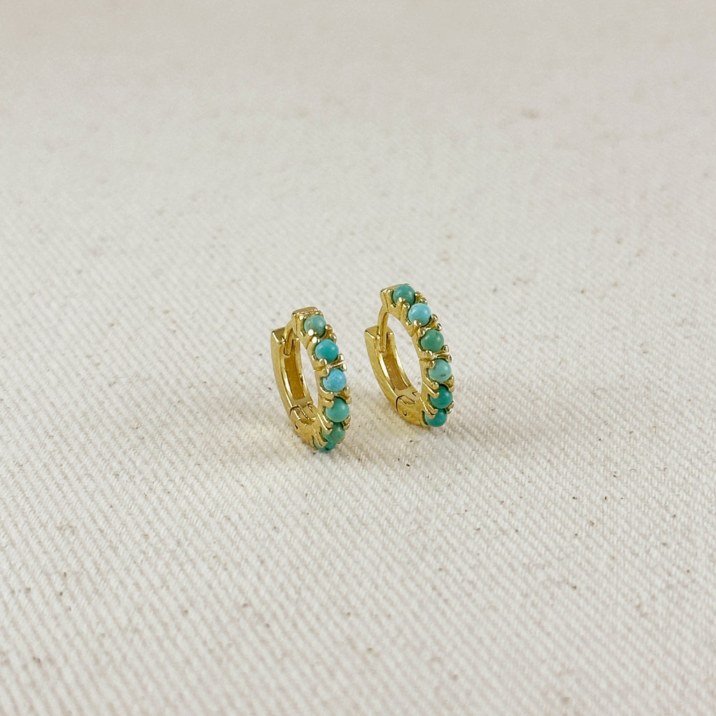 Gold Filled 18k Natural Turquoise Hoop Earrings