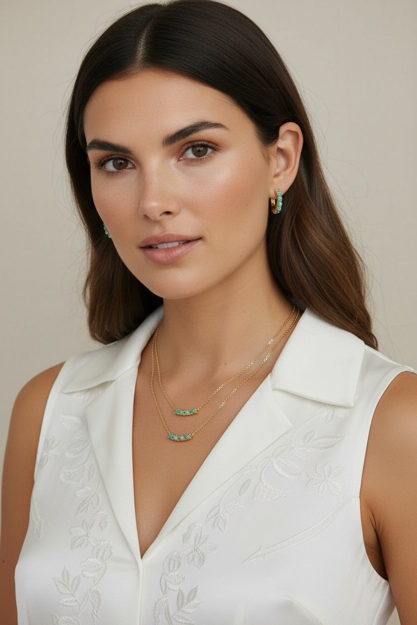 Gold Filled 18k Natural Turquoise Hoop Earrings