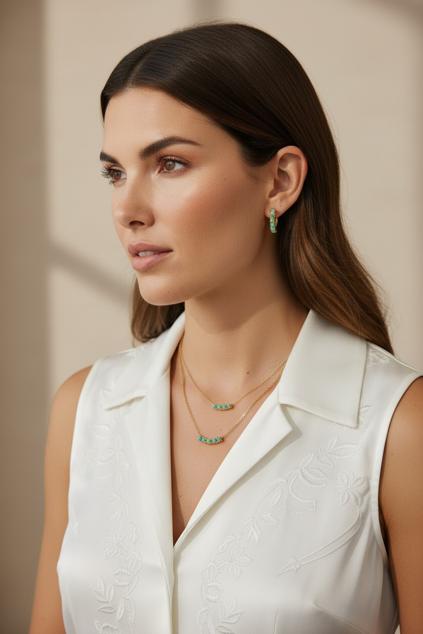 Gold Filled 18k Natural Turquoise Hoop Earrings