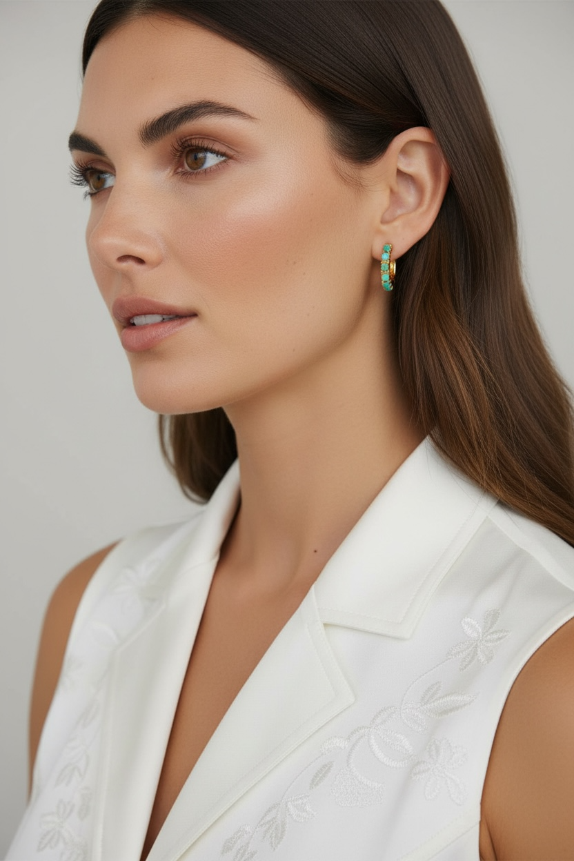 Gold Filled 18k Natural Turquoise Hoop Earrings