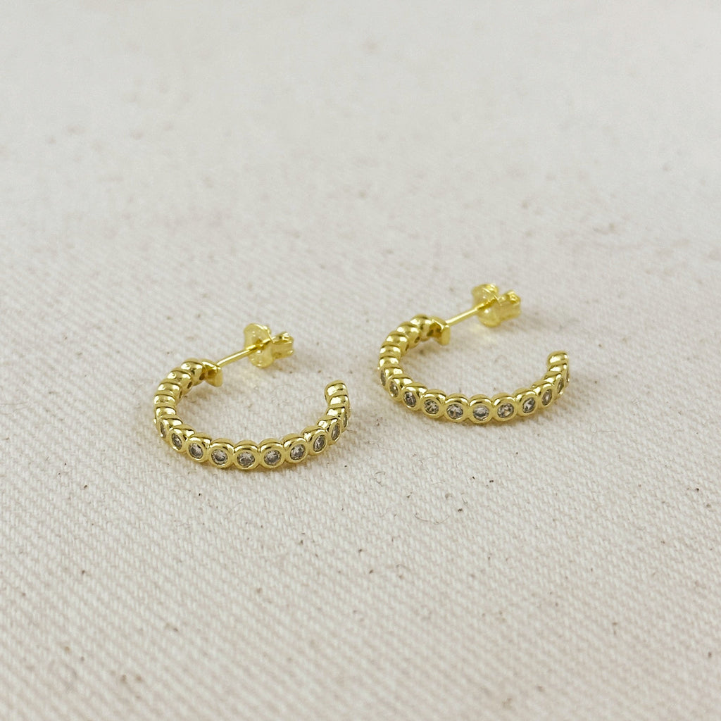 Gold Filled 18k 19mm Bezel CZ C- Hoop Earrings