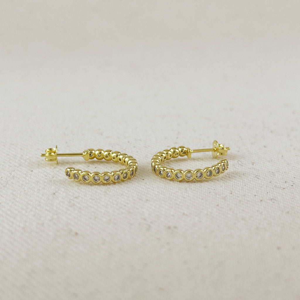 Gold Filled 18k 19mm Bezel CZ C- Hoop Earrings