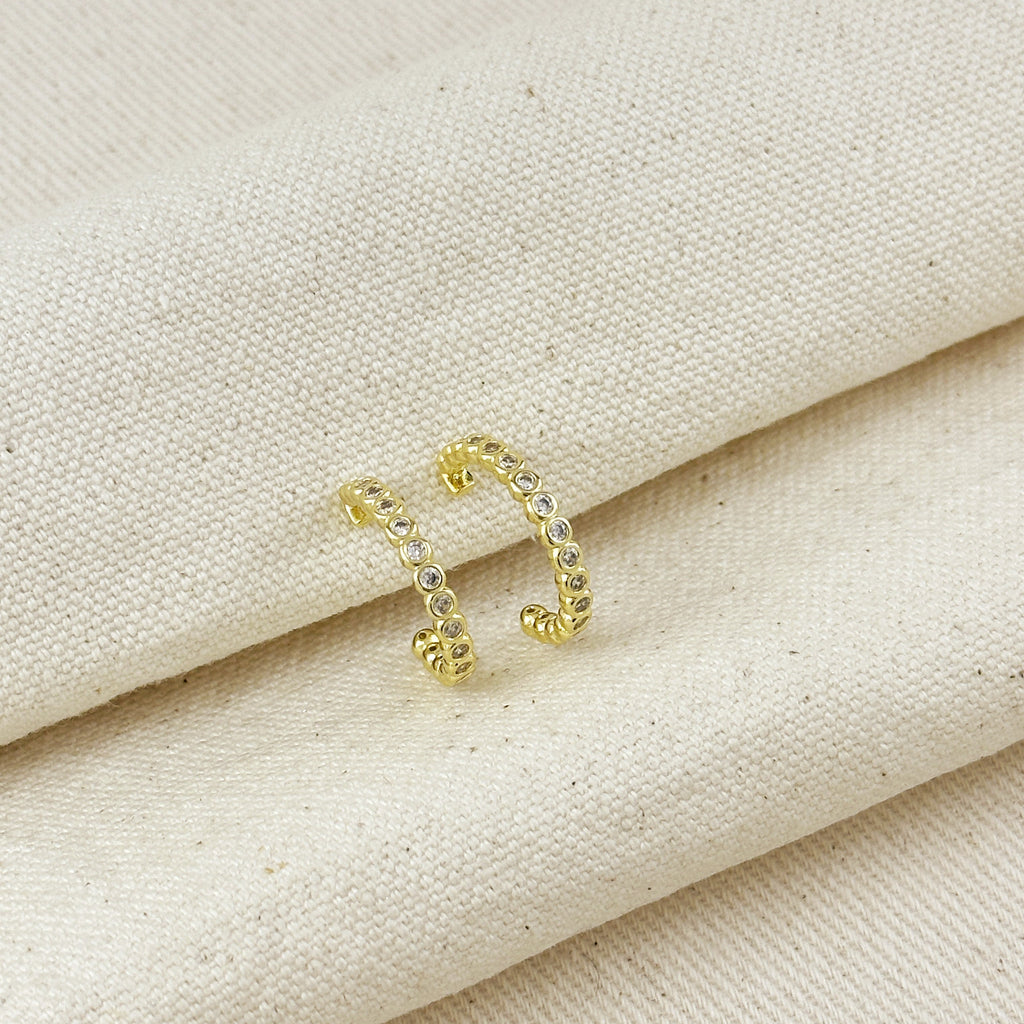 Gold Filled 18k 19mm Bezel CZ C- Hoop Earrings