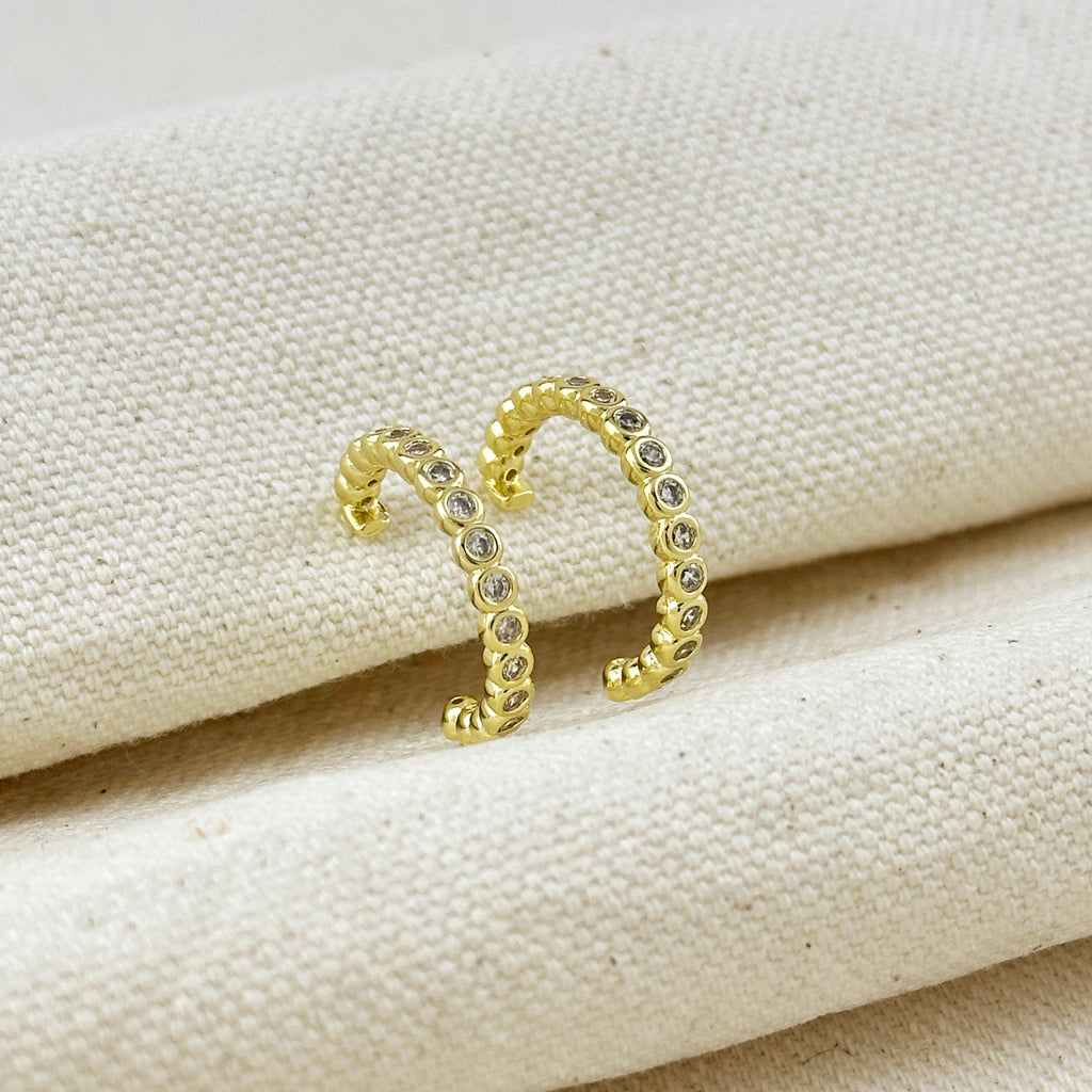 Gold Filled 18k 19mm Bezel CZ C- Hoop Earrings