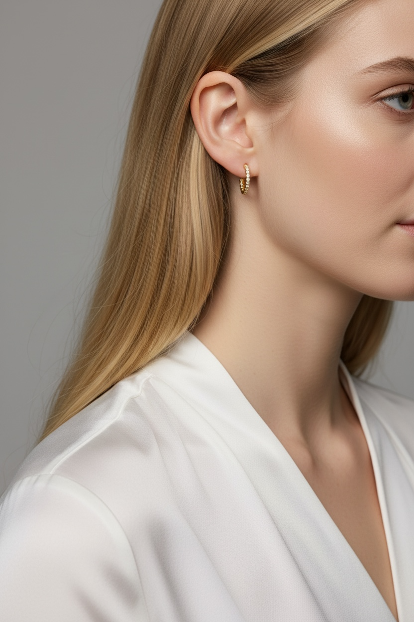 Gold Filled 18k 19mm Bezel CZ C- Hoop Earrings