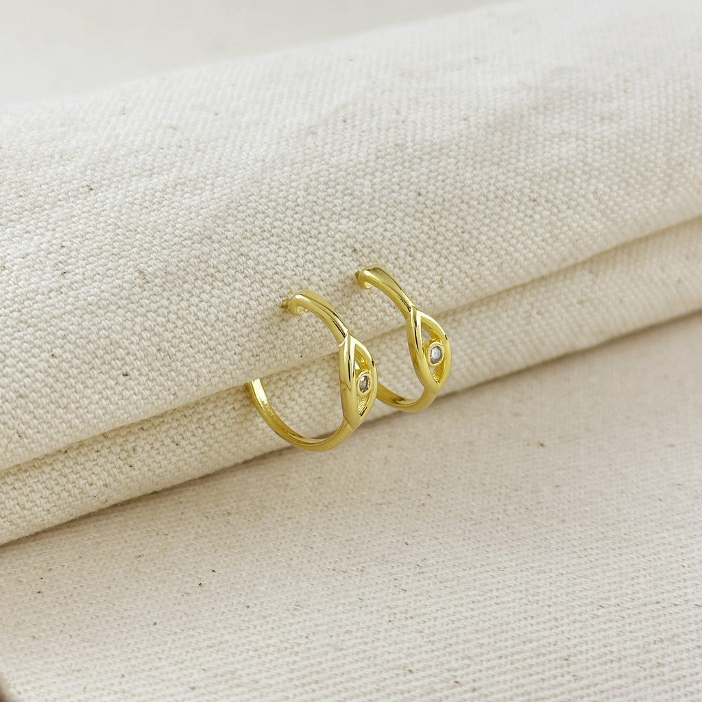 Gold Filled 18k CZ Eye C- Hoop Earrings