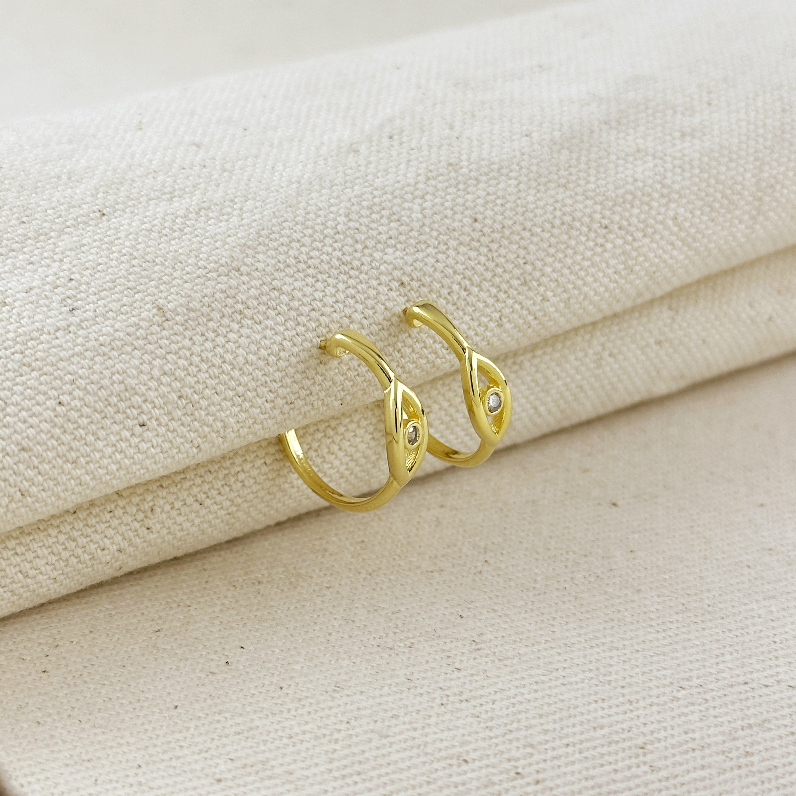 18k Gold Filled CZ Eye C- Hoop Earrings