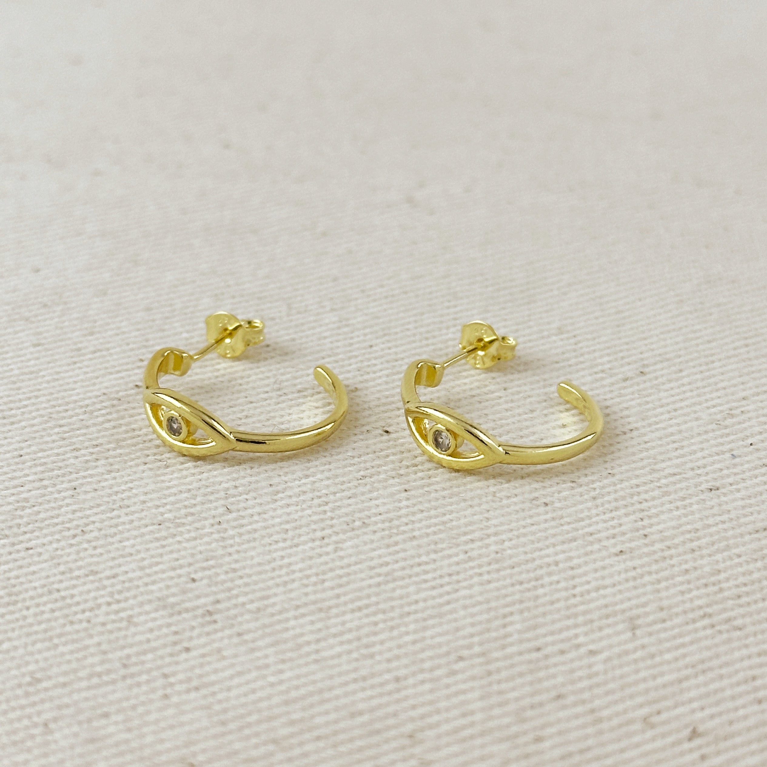Gold Filled 18k CZ Eye C- Hoop Earrings