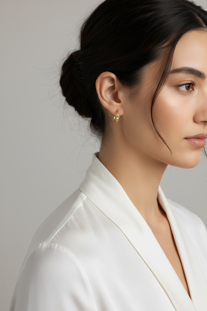 Gold Filled 18k CZ Eye C- Hoop Earrings