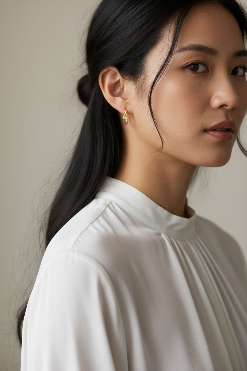 Gold Filled 18k CZ Eye C- Hoop Earrings