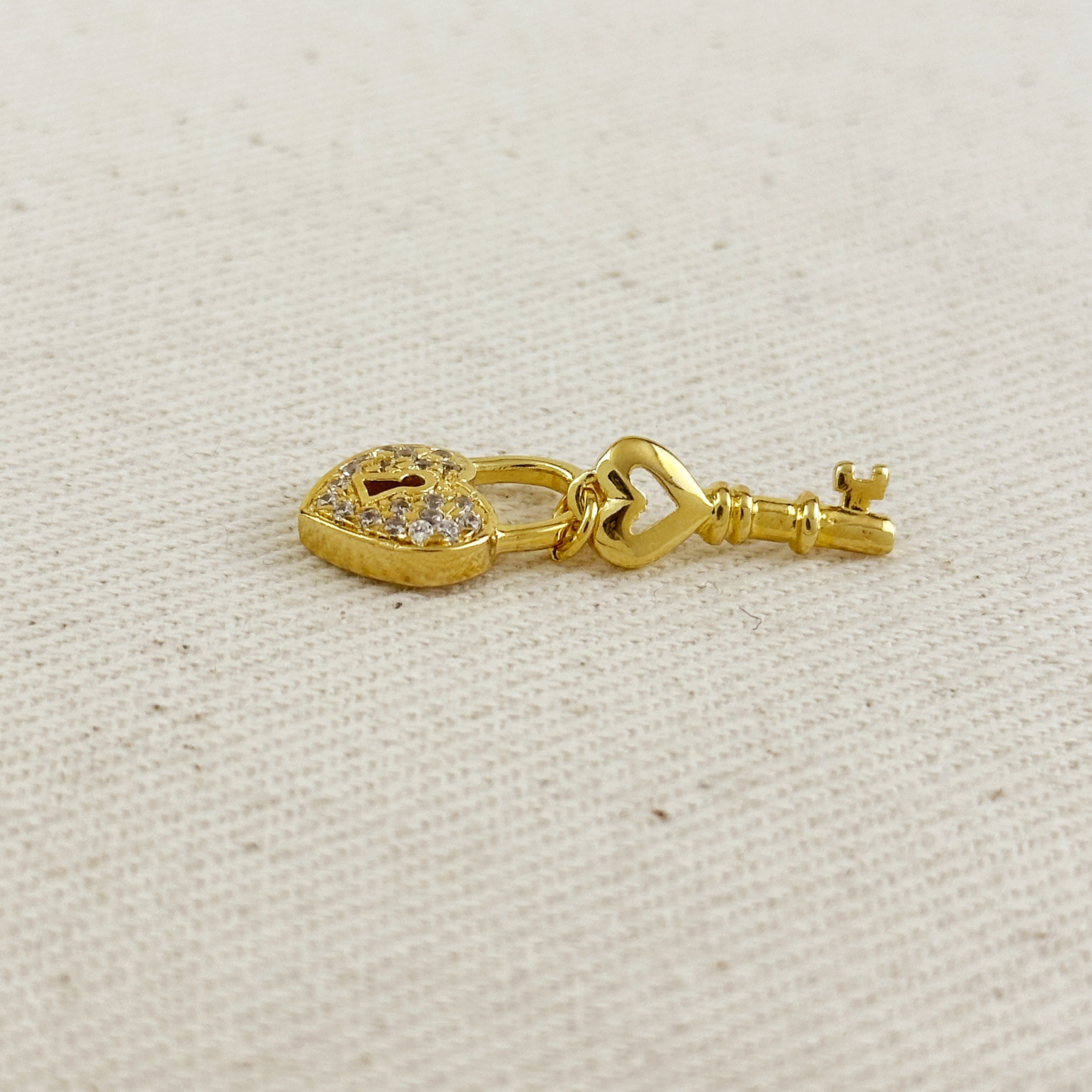 Gold Filled 18k CZ Heart & Key Charm