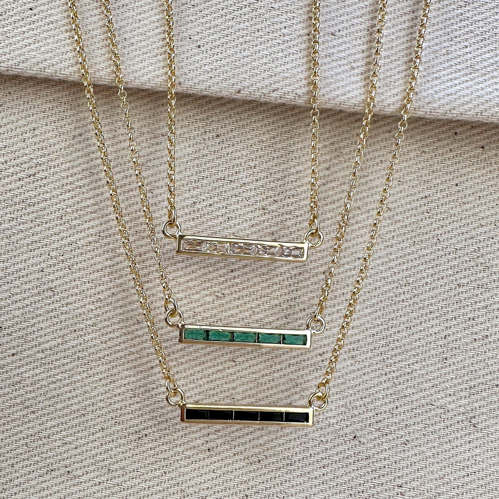 Gold Filled 18k CZ Bar Necklace