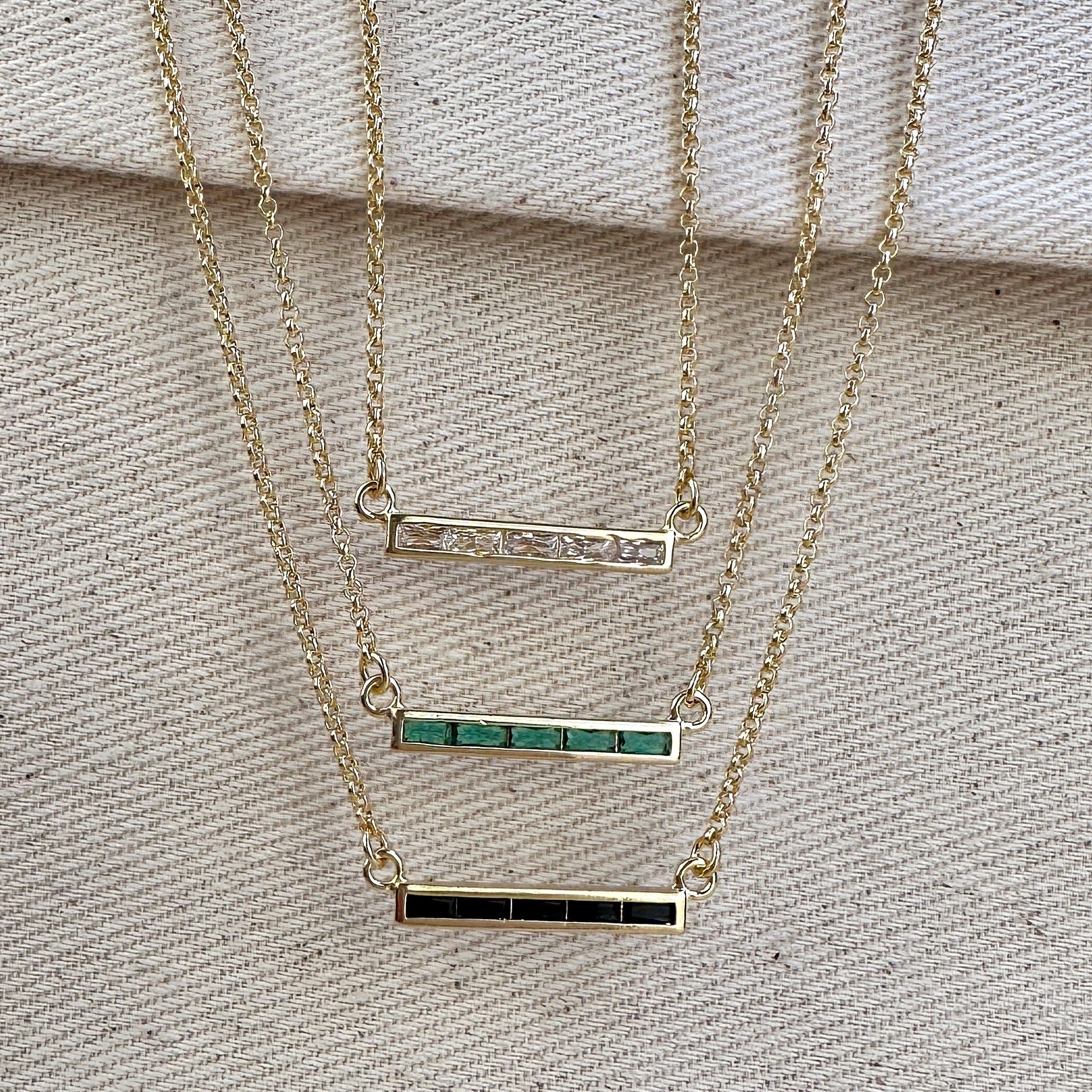 Gold Filled 18k CZ Bar Necklace