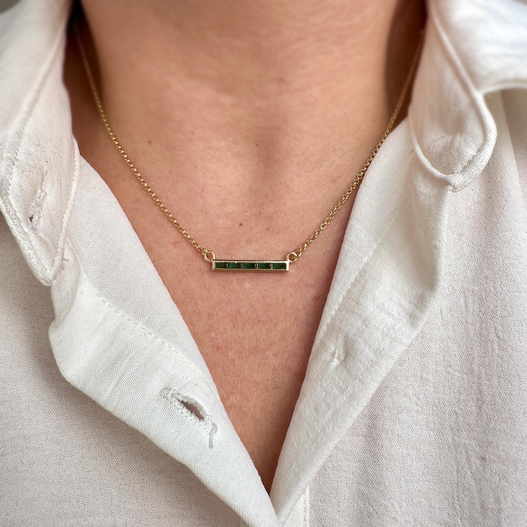 Gold Filled 18k CZ Bar Necklace