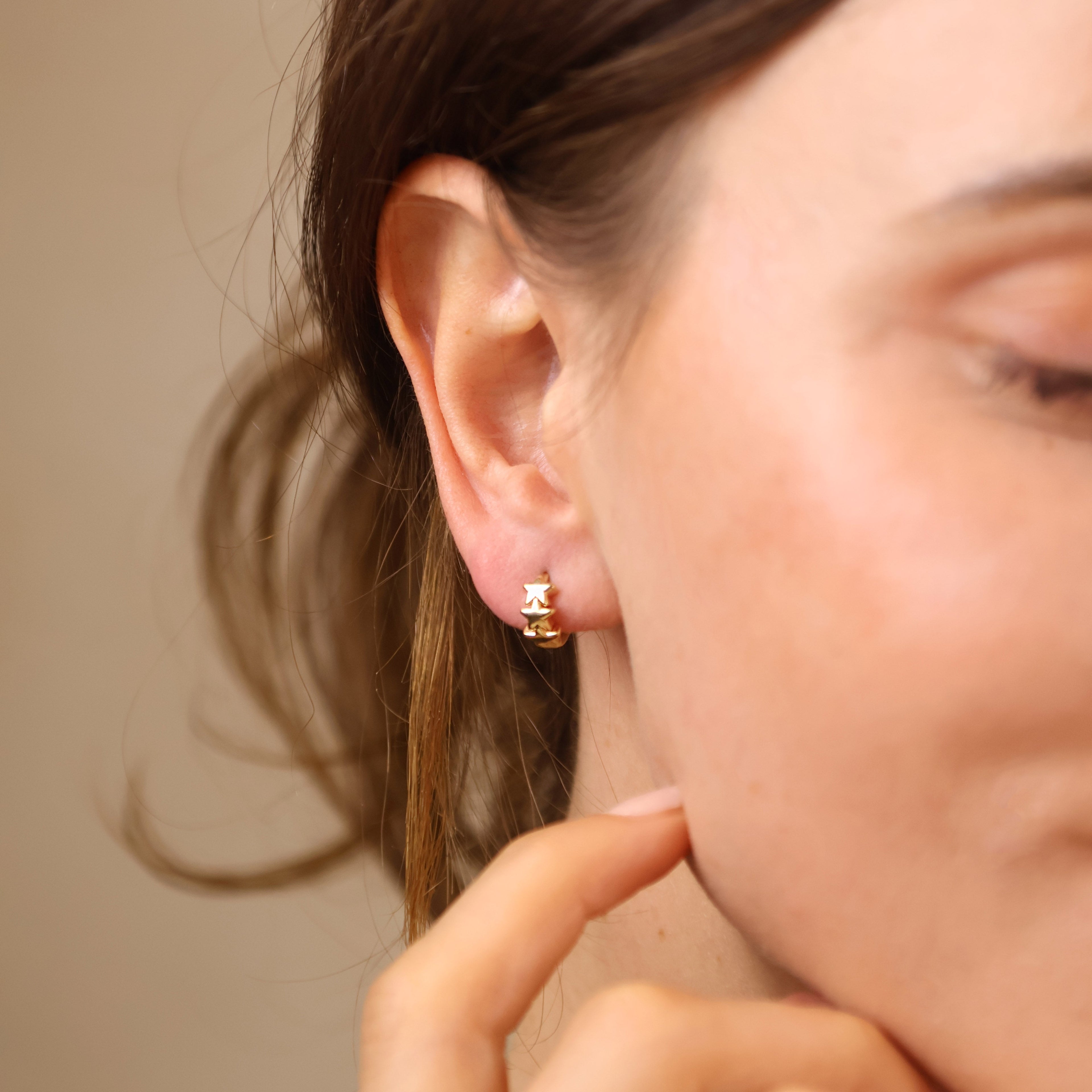 Gold Filled 18k Stars Clicker Hoop Earrings