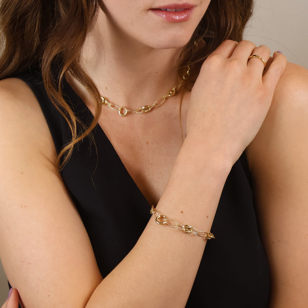 Bracelet 18k Gold Filled Puffy Mariner With Carabiner Clasp