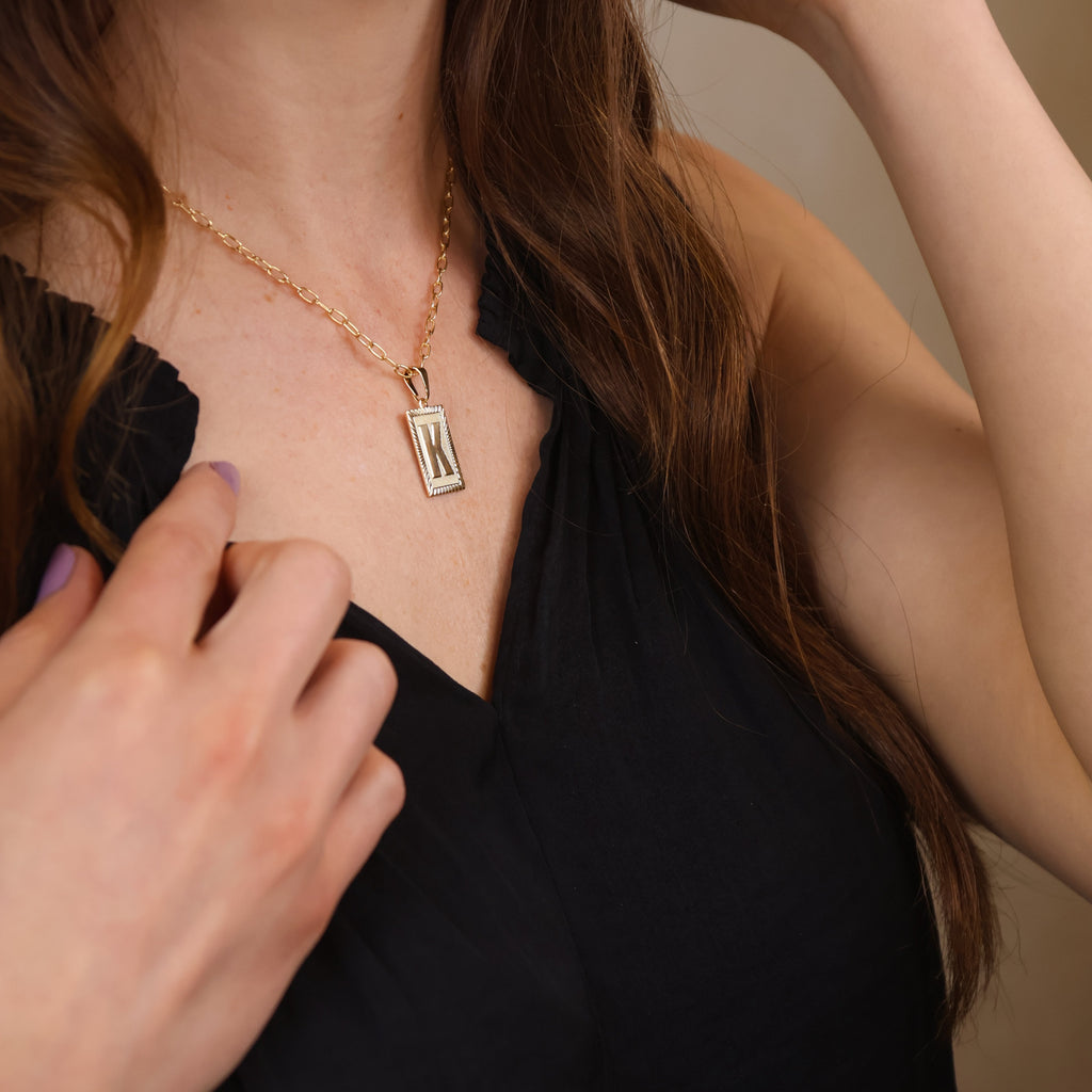 Pendant 18k Gold Filled Vintage Diamond Cut Initial Plate