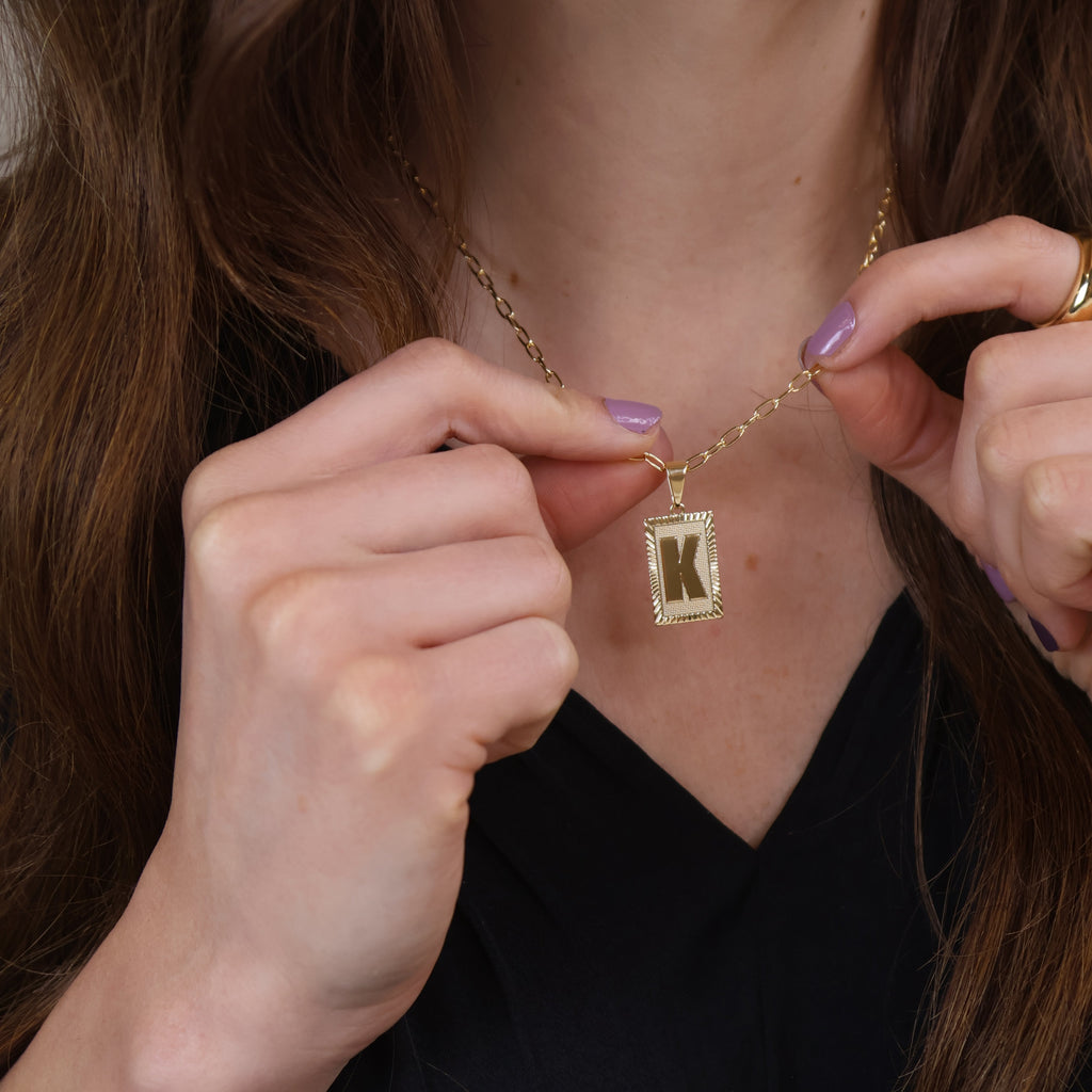 Pendant 18k Gold Filled Vintage Diamond Cut Initial Plate