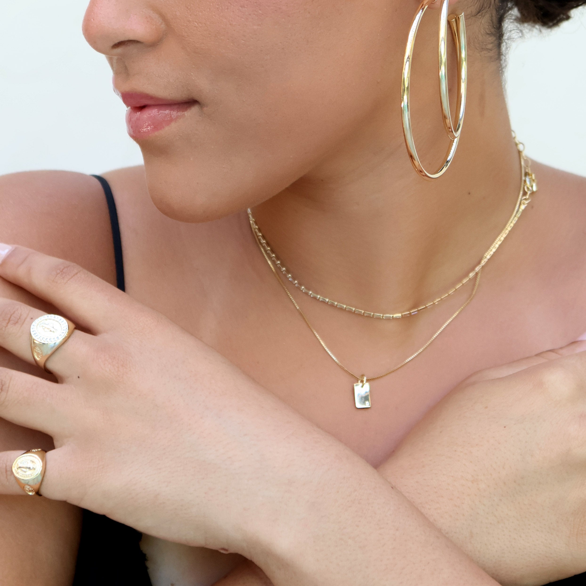 Gold Filled 18k Solitaire CZ Plate Necklace