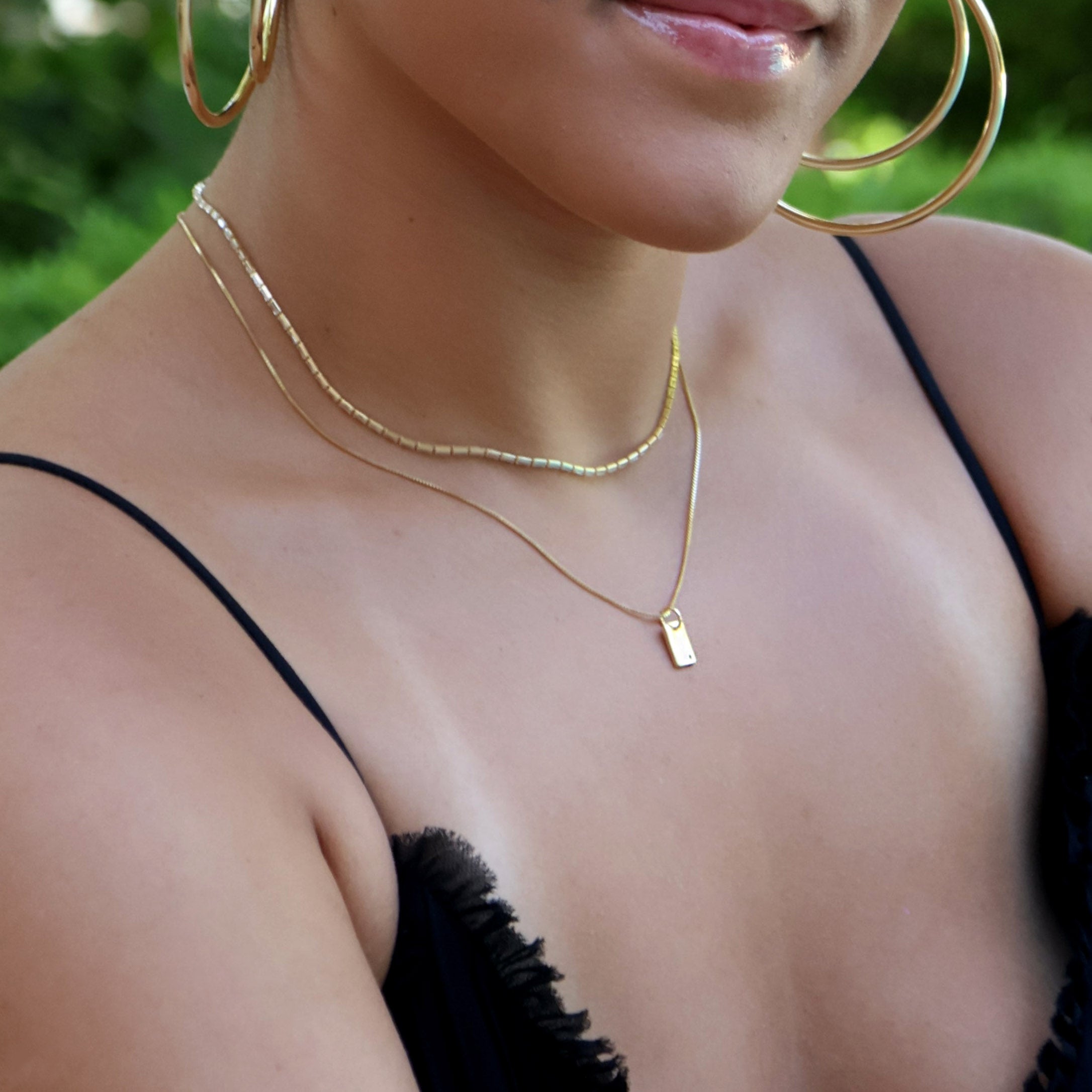 Gold Filled 18k Solitaire CZ Plate Necklace