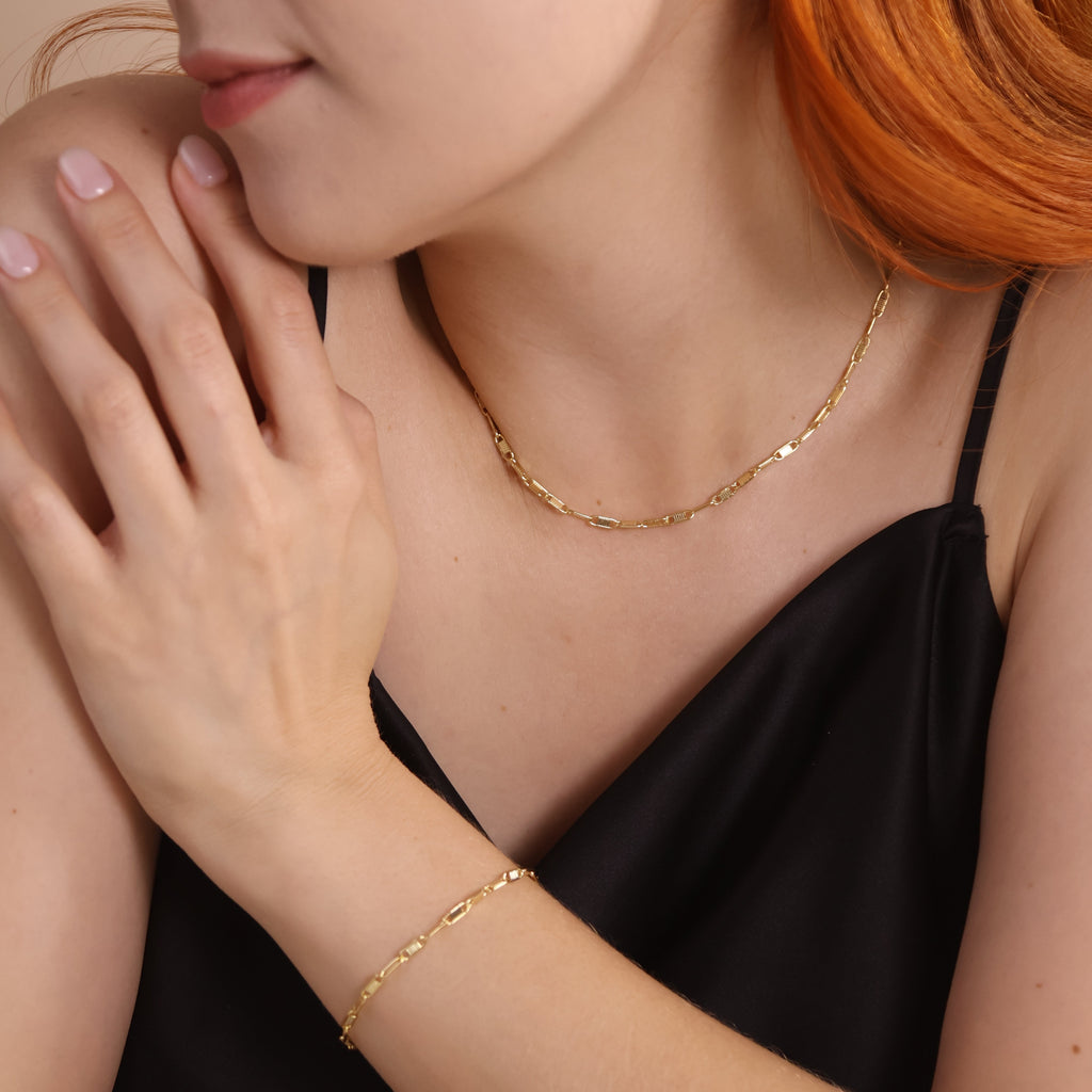 Gold Filled 18k Textured Bar Link Necklace