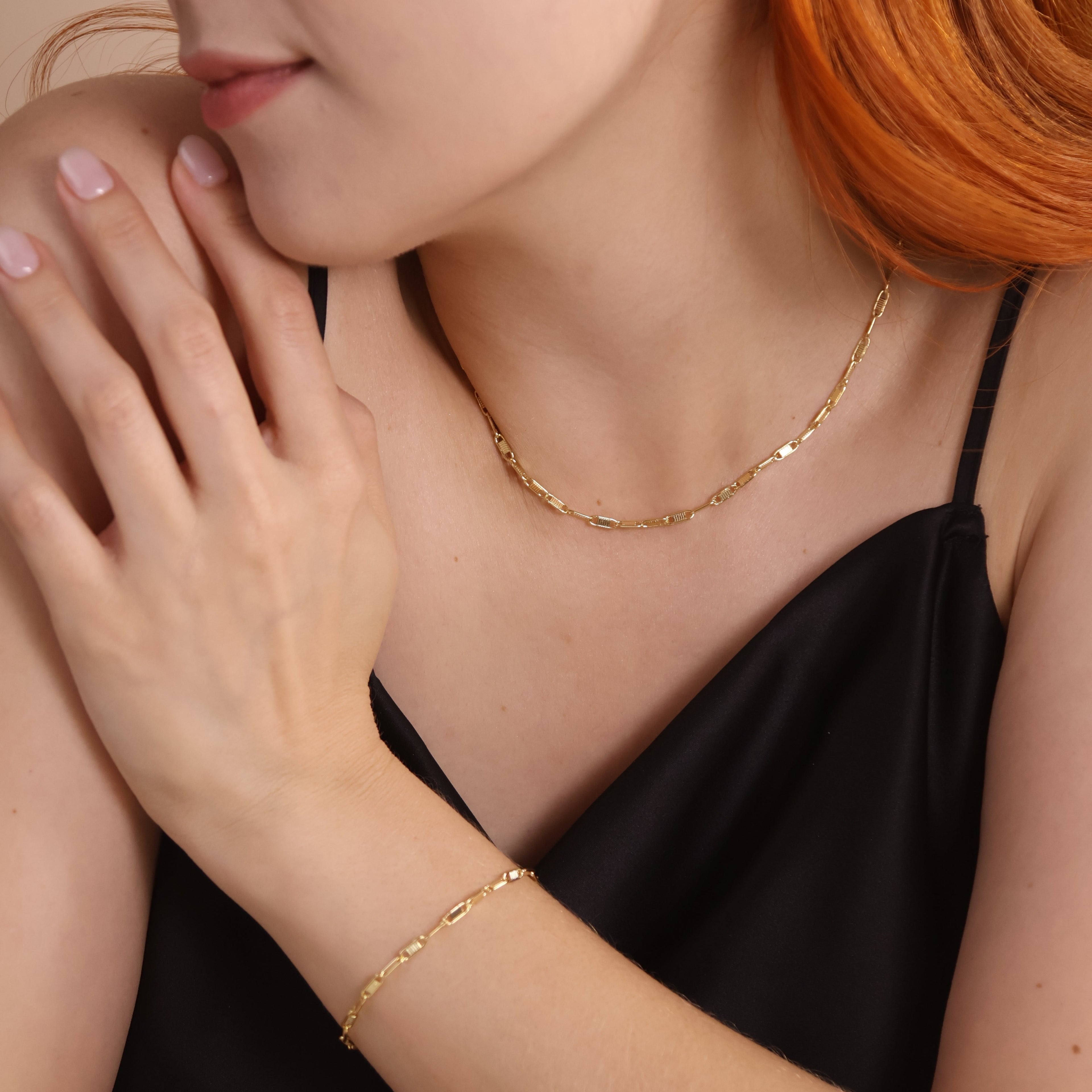 Gold Filled 18k Textured Bar Link Necklace