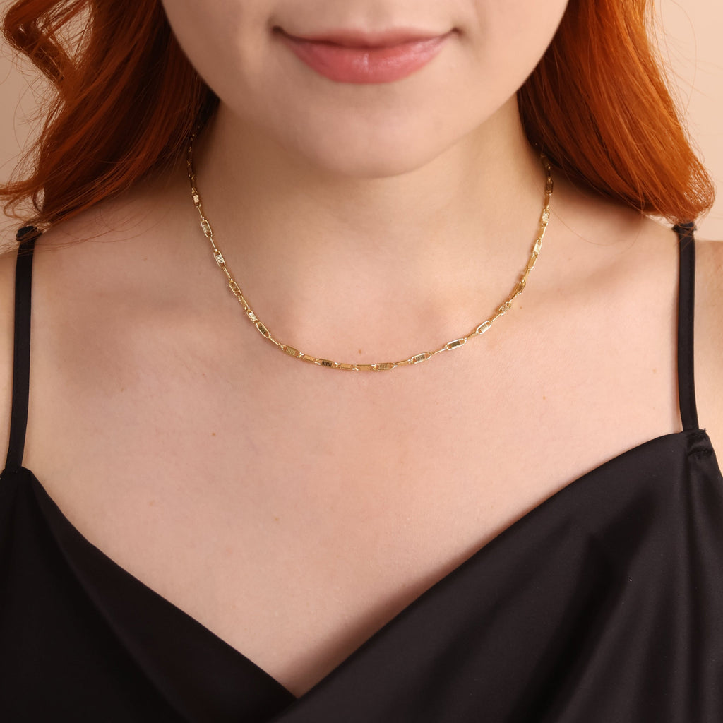 Gold Filled 18k Textured Bar Link Necklace