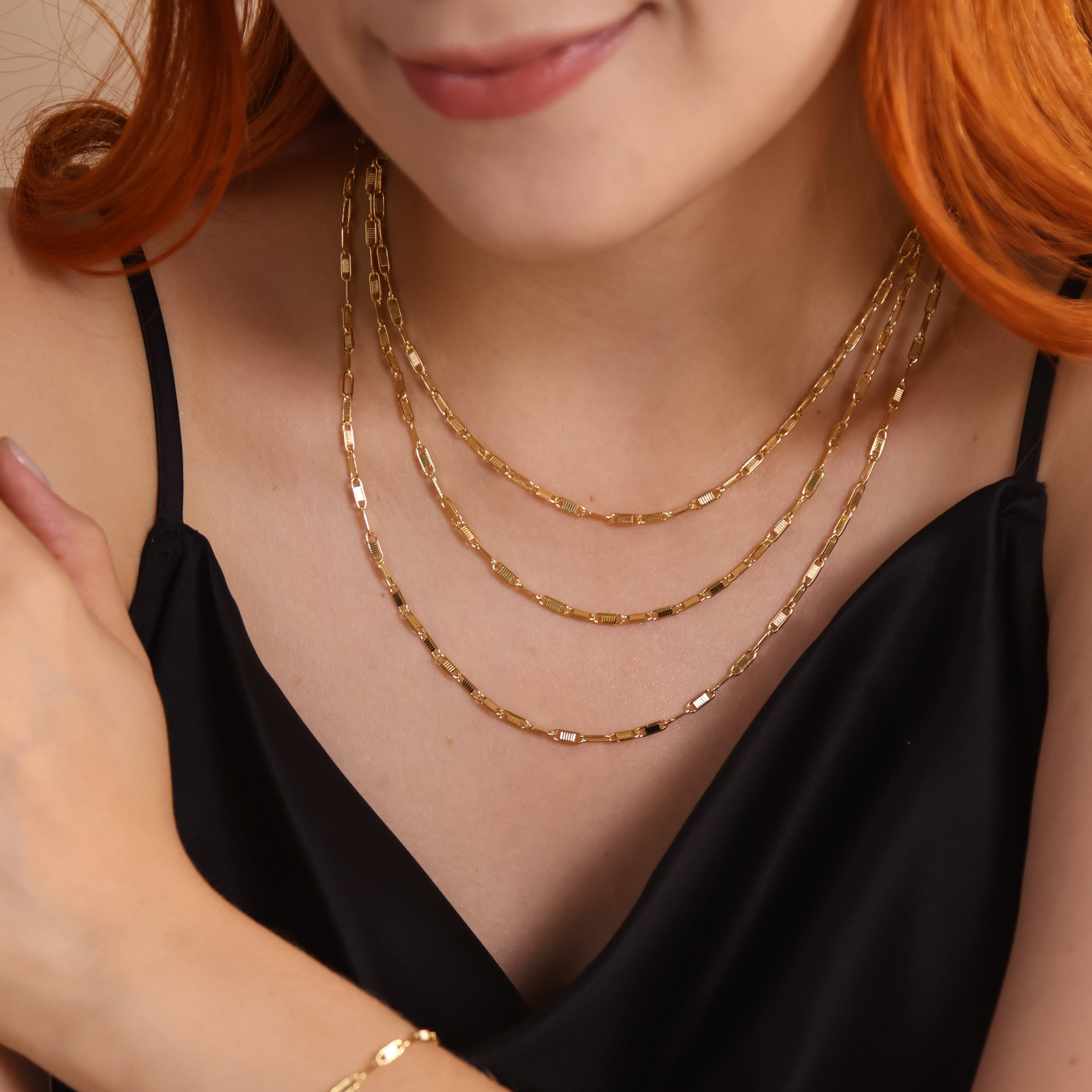 Gold Filled 18k Textured Bar Link Necklace