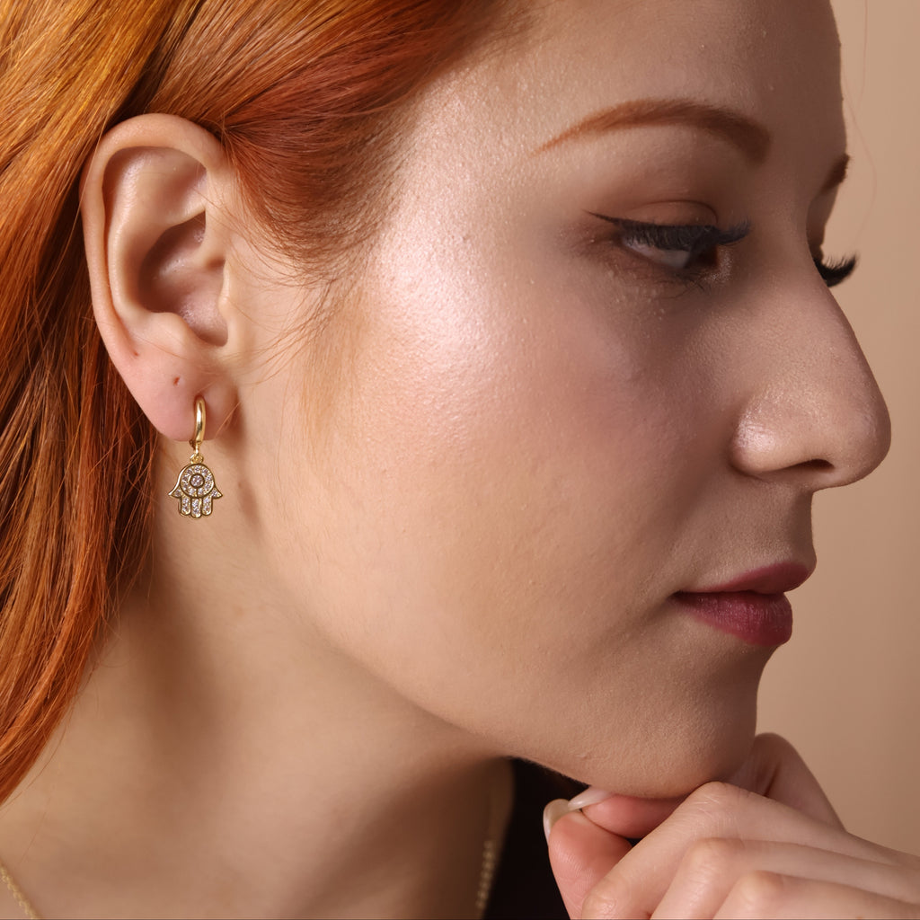 Earrings 18k Gold Filled CZ Hamsa Hoop