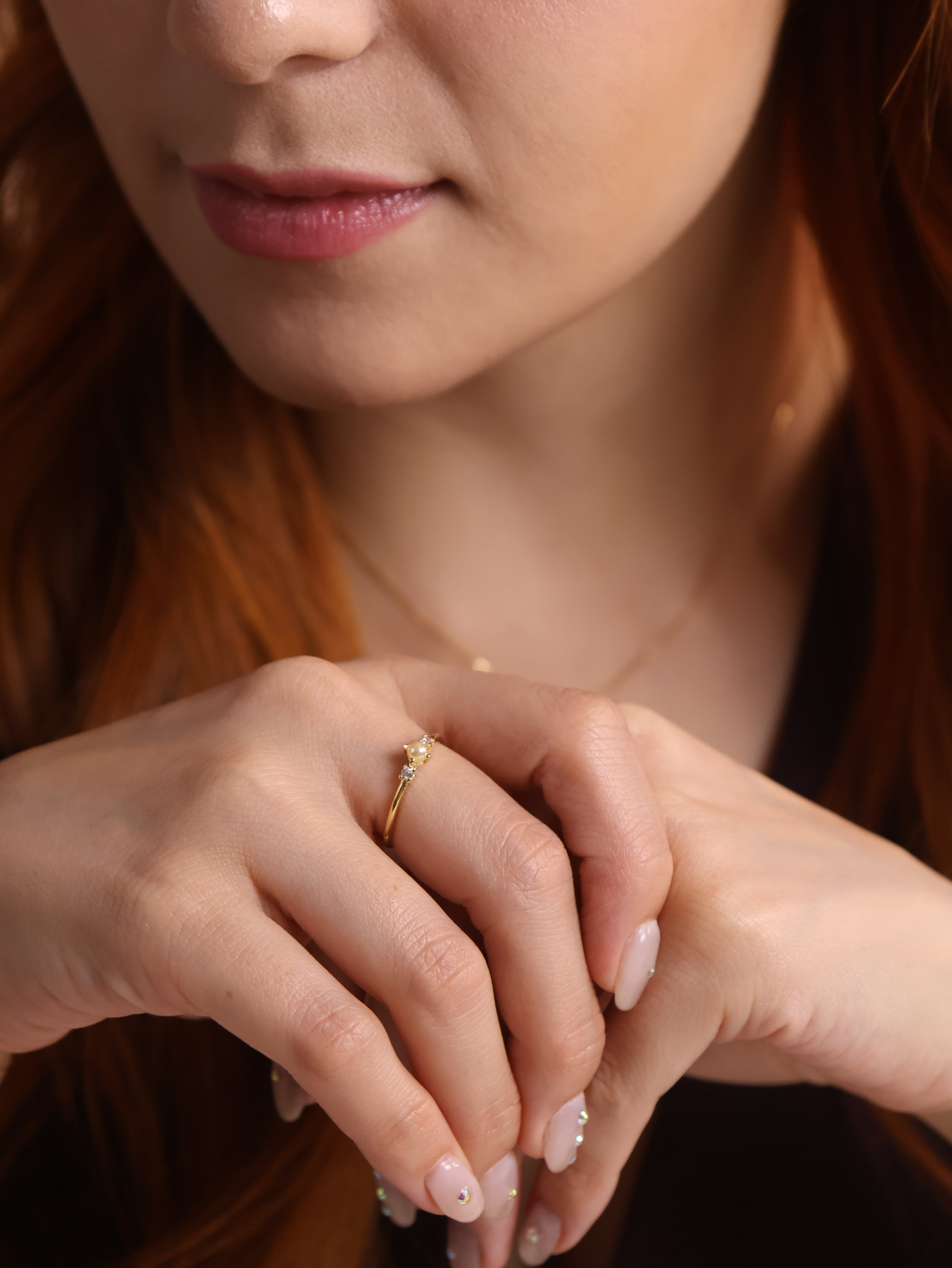 Gold Filled 18k Pearl & Crystal Ring