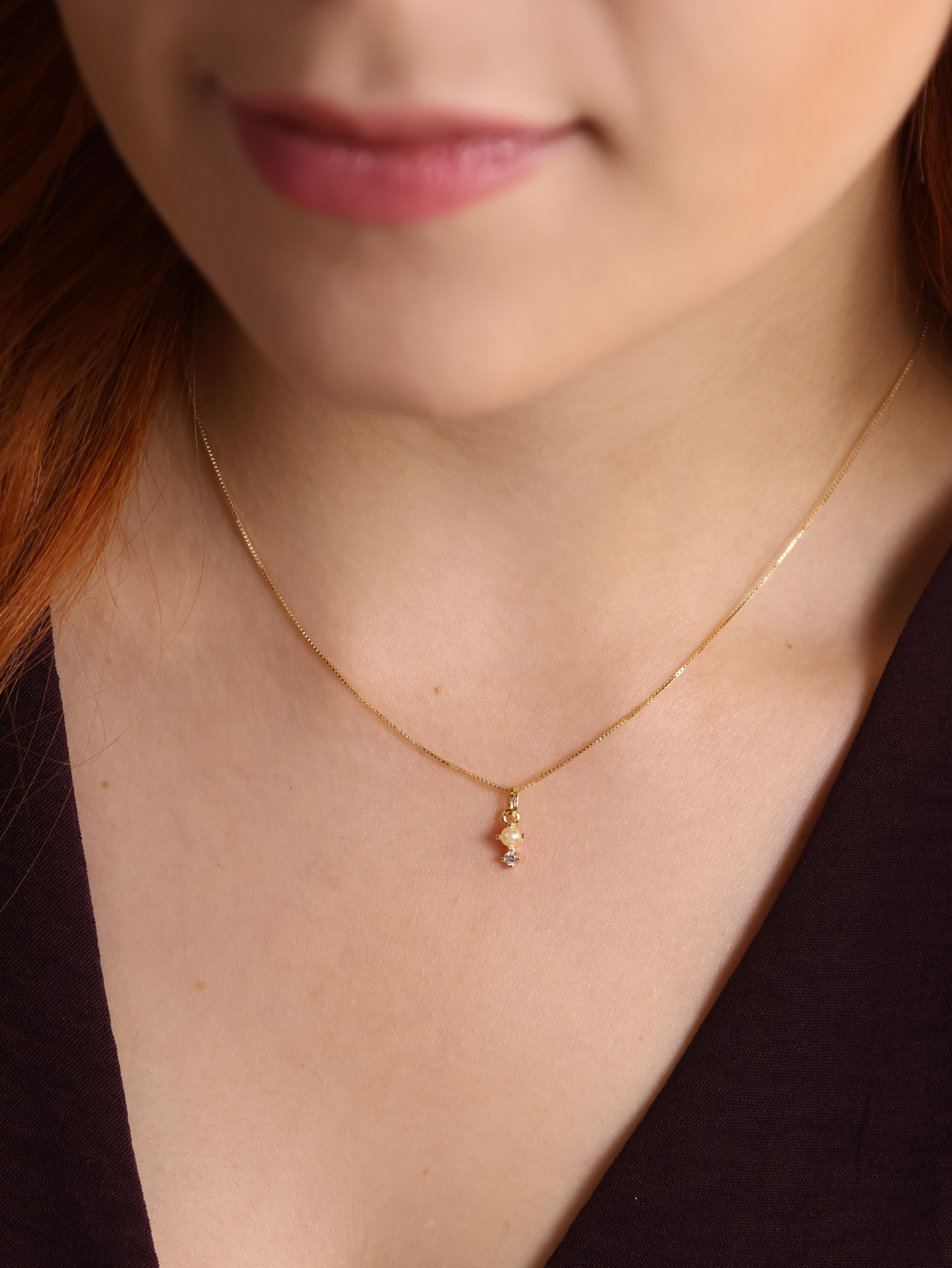 Necklace 18k Gold Filled Pearl & Crystal Charm