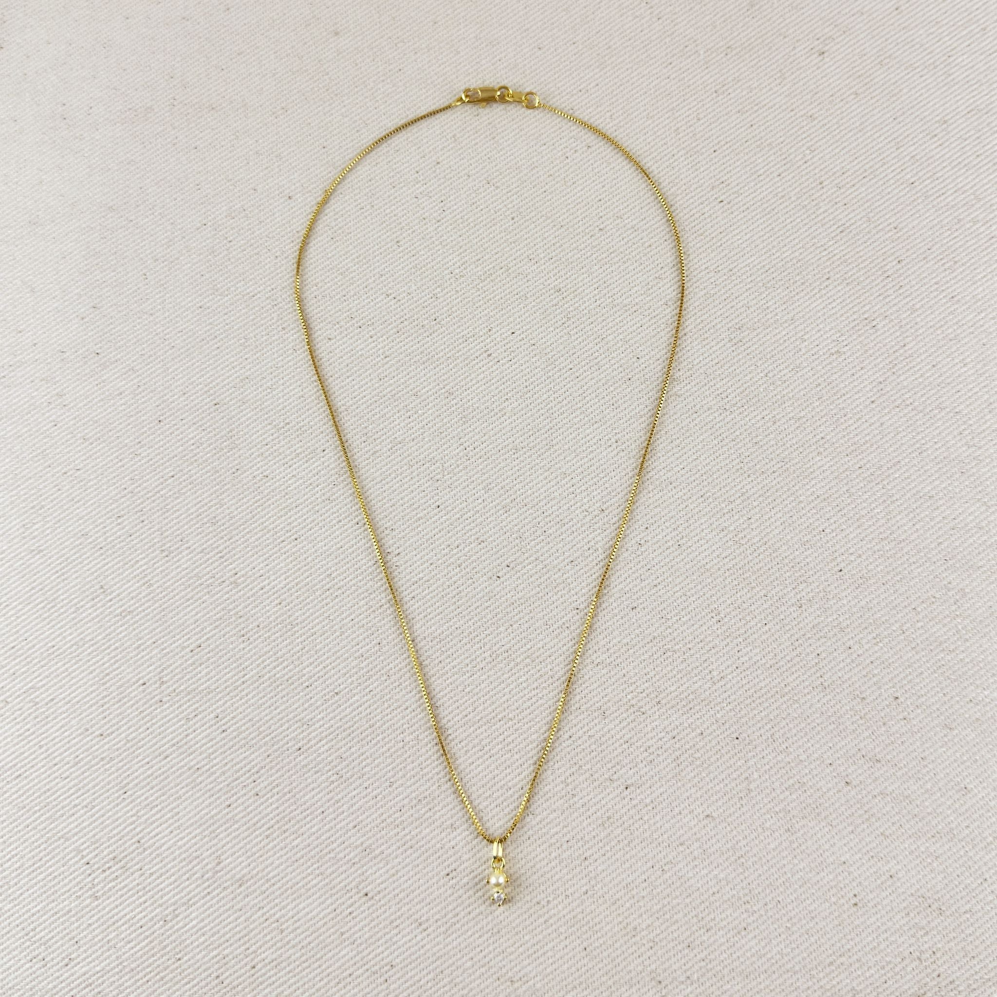 Necklace 18k Gold Filled Pearl & Crystal Charm