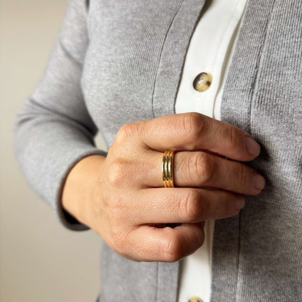 Gold Filled 18k Triple Groove Band Ring