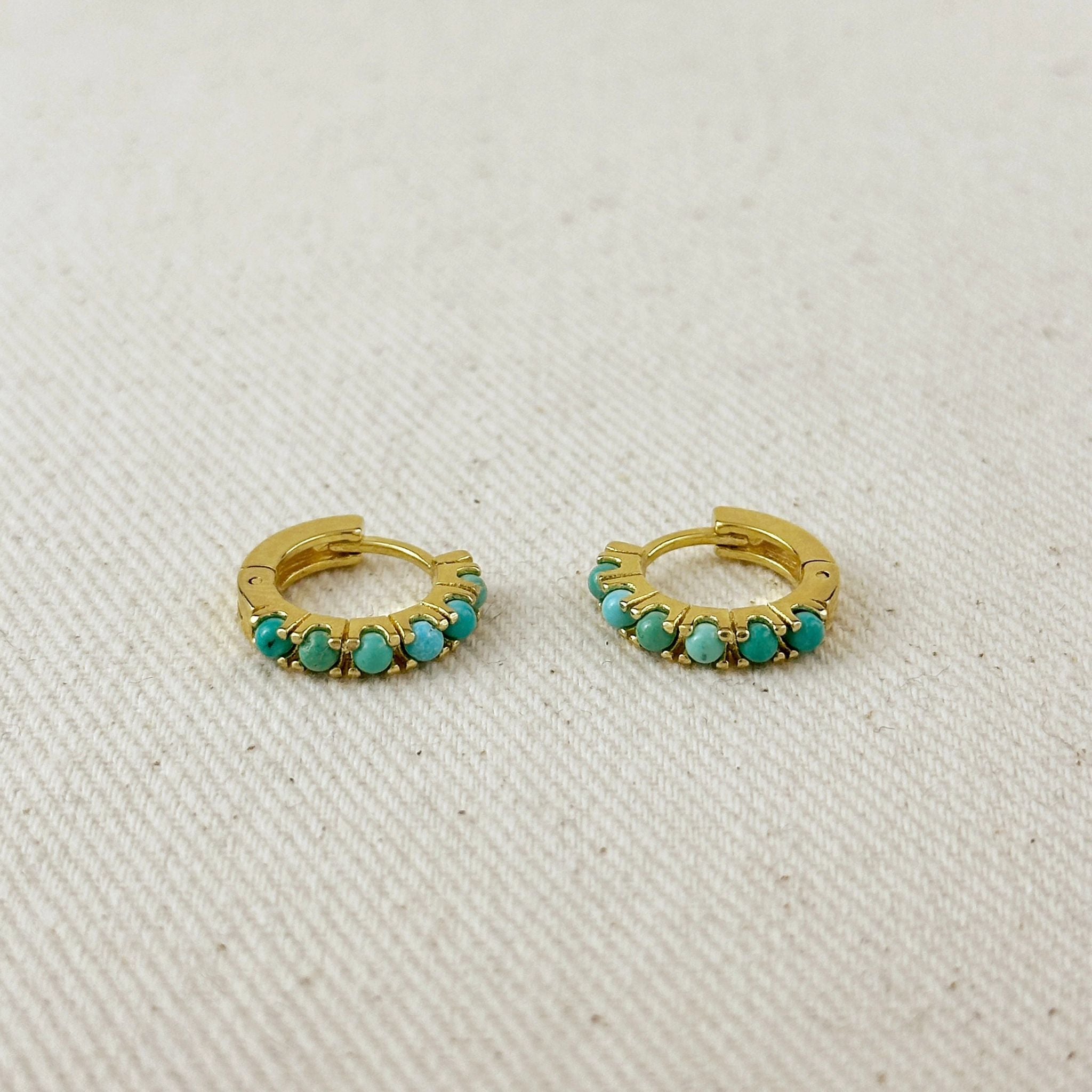 Gold Filled 18k Natural Turquoise Hoop Earrings