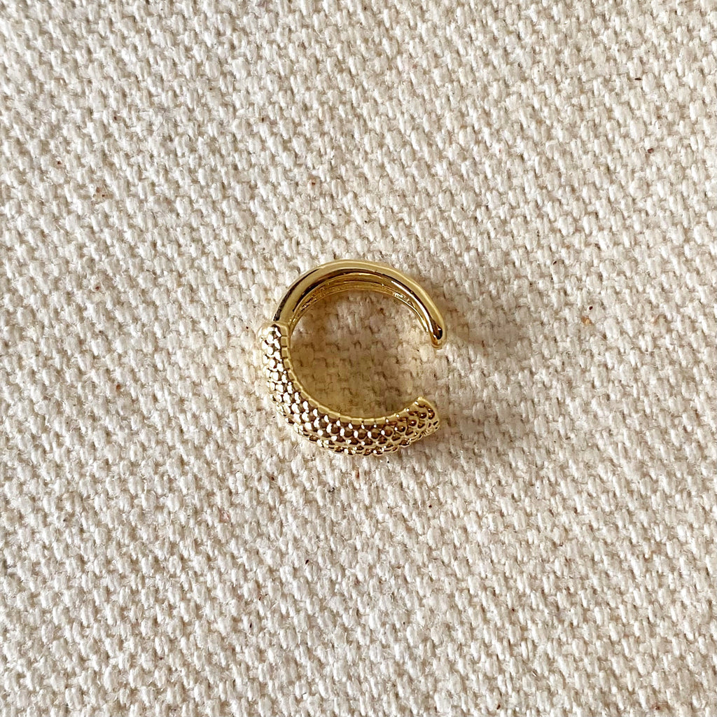 Gold Filled 18k Ear Cuff Earring With Beaded Texture Cubic Zirconia Detail