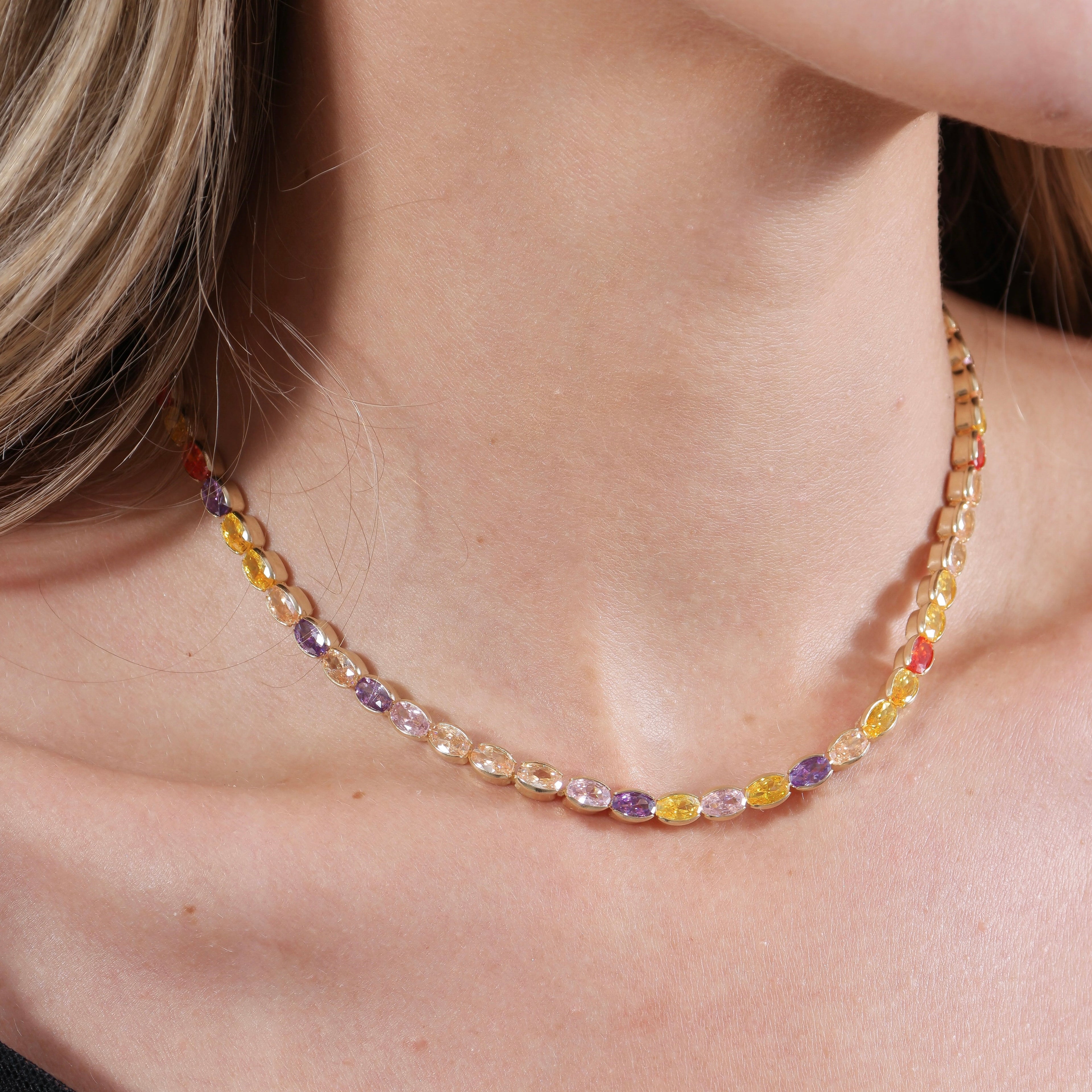 Gold Filled 18k Oval Multi-Colored Cubic Zirconia Necklace