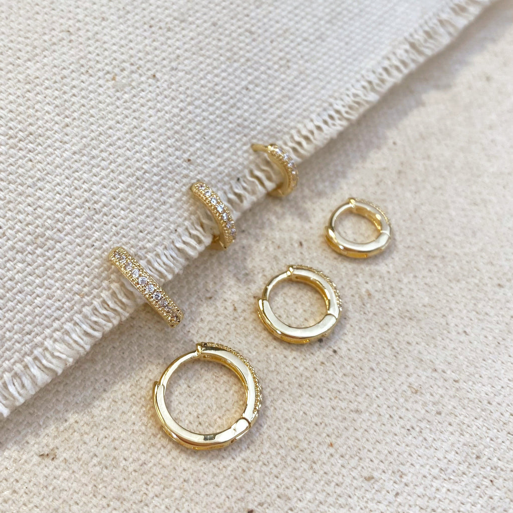 Gold Filled 18k Clear CZ Hoop Trio